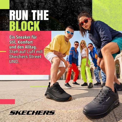 Thumbnail 6 de Skechers Damen Uno Stand On Air Weit Trainer in Schwarz – Durabuck Mesh, Weitpassform