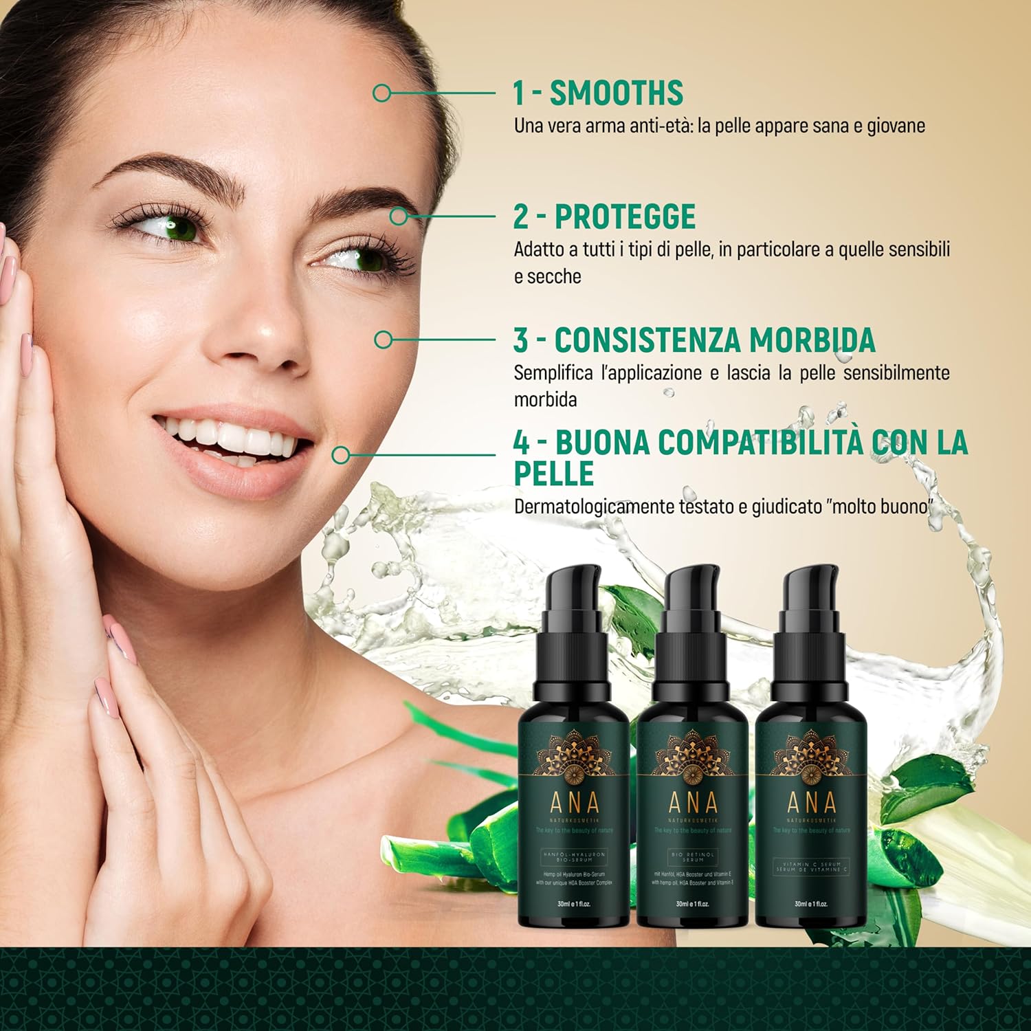 Thumbnail 3 de Set viso biologico 3x30 ml – siero vitamina C + retinolo, ialuronico e aloe vera, uso completo per viso, collo e décolleté