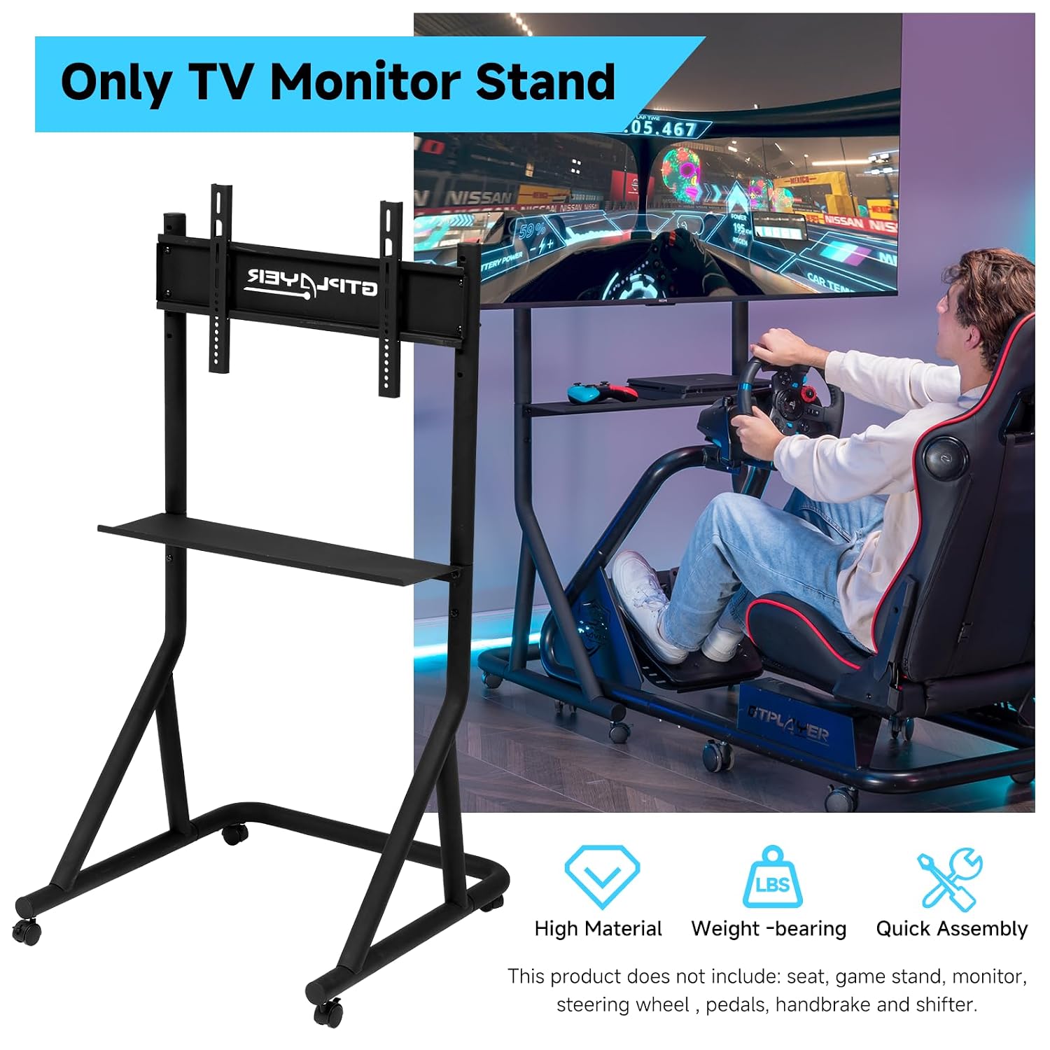 Thumbnail 3 de GTPLAYER GTS091 Mobile TV Stand for 32–65-Inch Displays, Adjustable Height