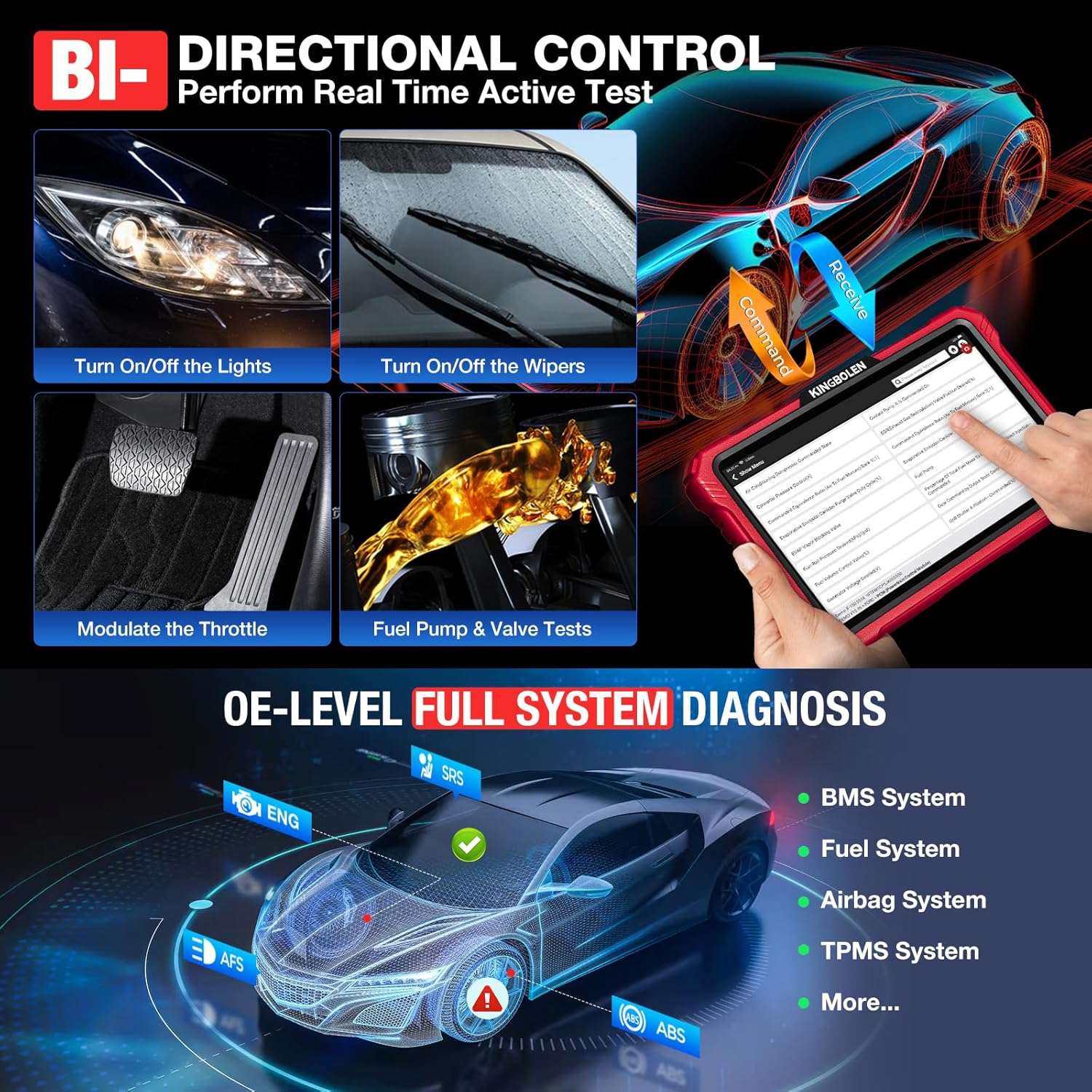 Detalle 2 de KINGBOLEN K10 PRO Car Diagnostic Tool: OE‑Level Full System Bidirectional Scan