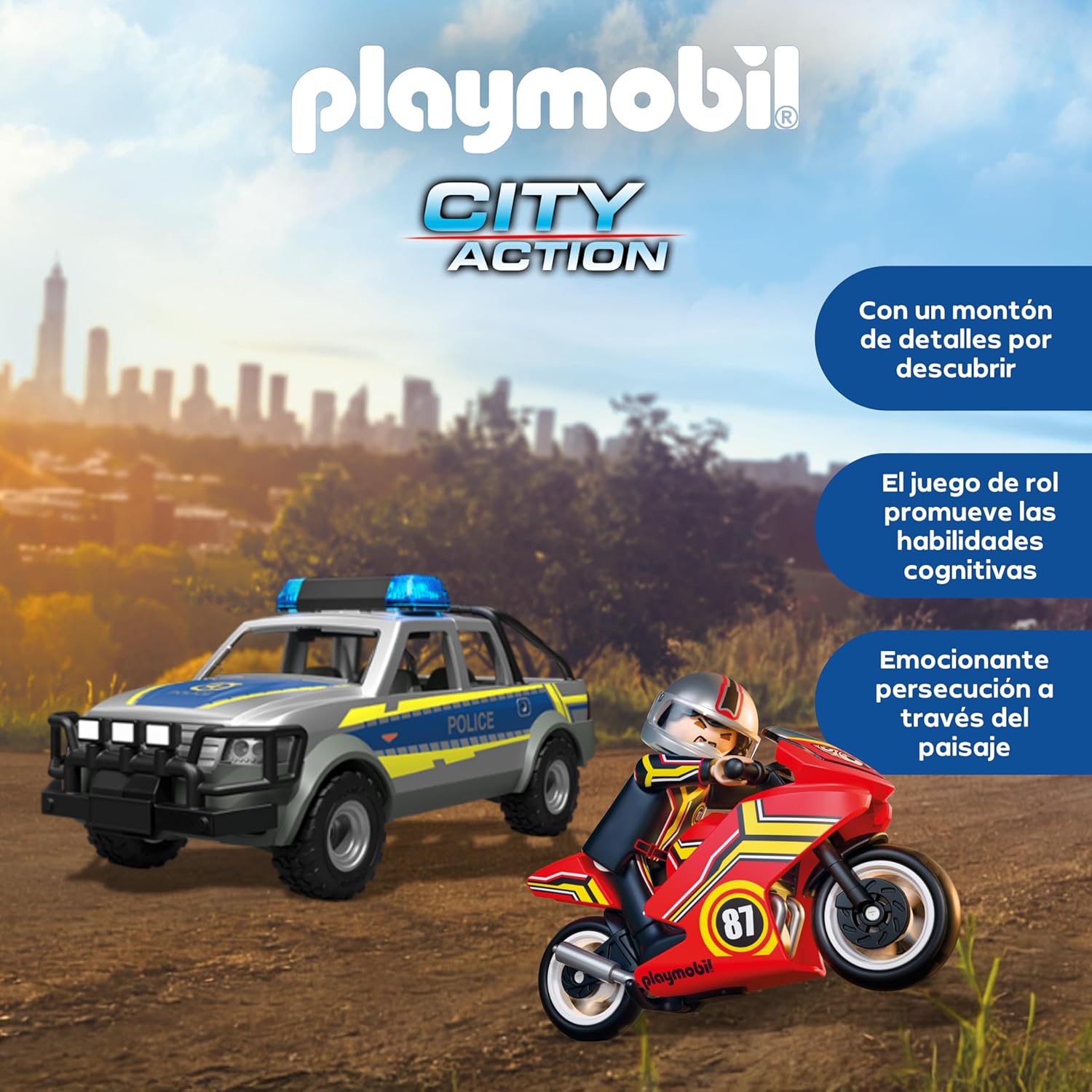 Detalle de PLAYMOBIL 71875 Persecución policial con luces 🚓