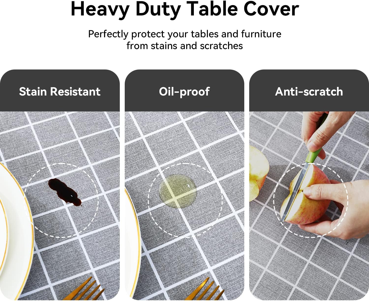 Thumbnail 3 de Romanstile Rectangle Vinyl Tablecloth (Waterproof, Oil-Proof) — Heavy-Duty Wipeable PVC Cover, Grey, 54 x 78 Inch
