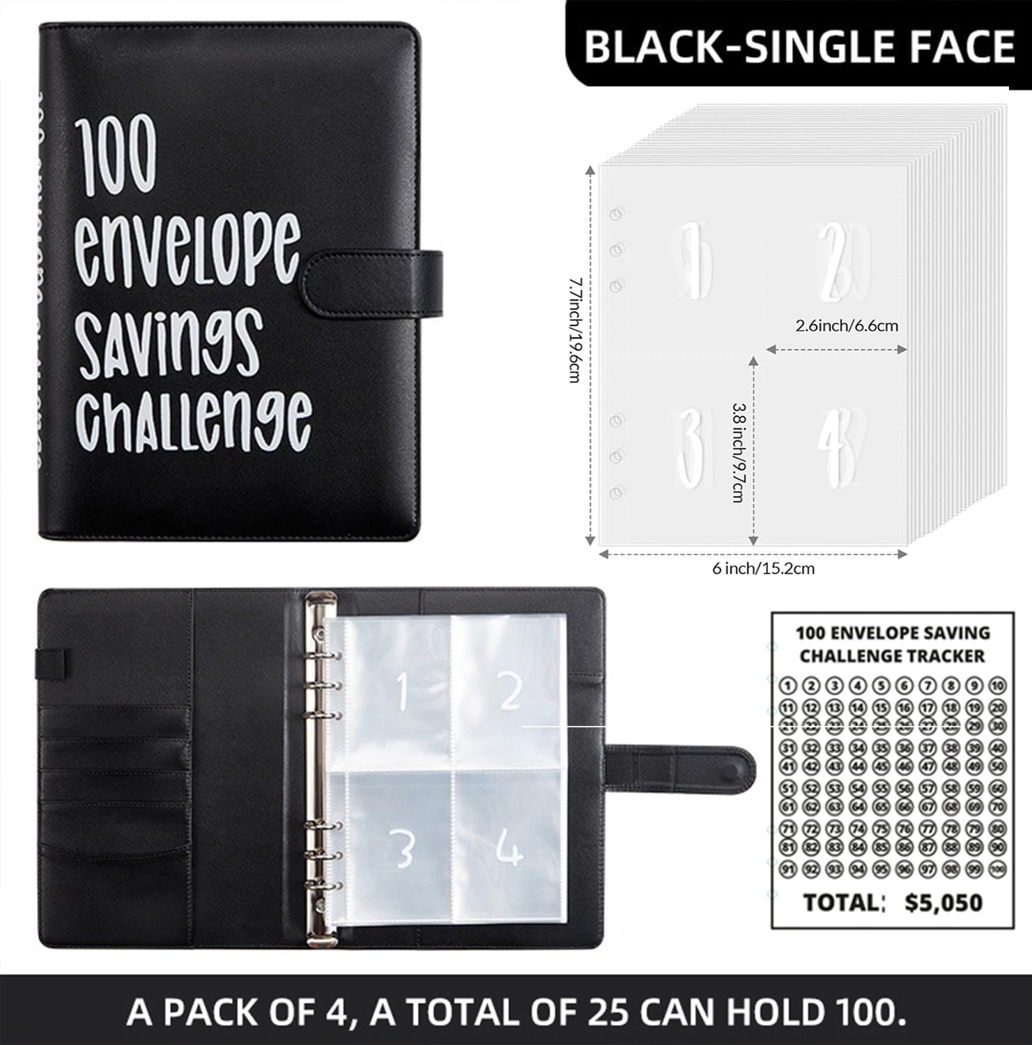 Detalle 2 de UOCLERY 100 Envelopes Money-Saving Challenge Binder, 2-Pack, Pink and Black