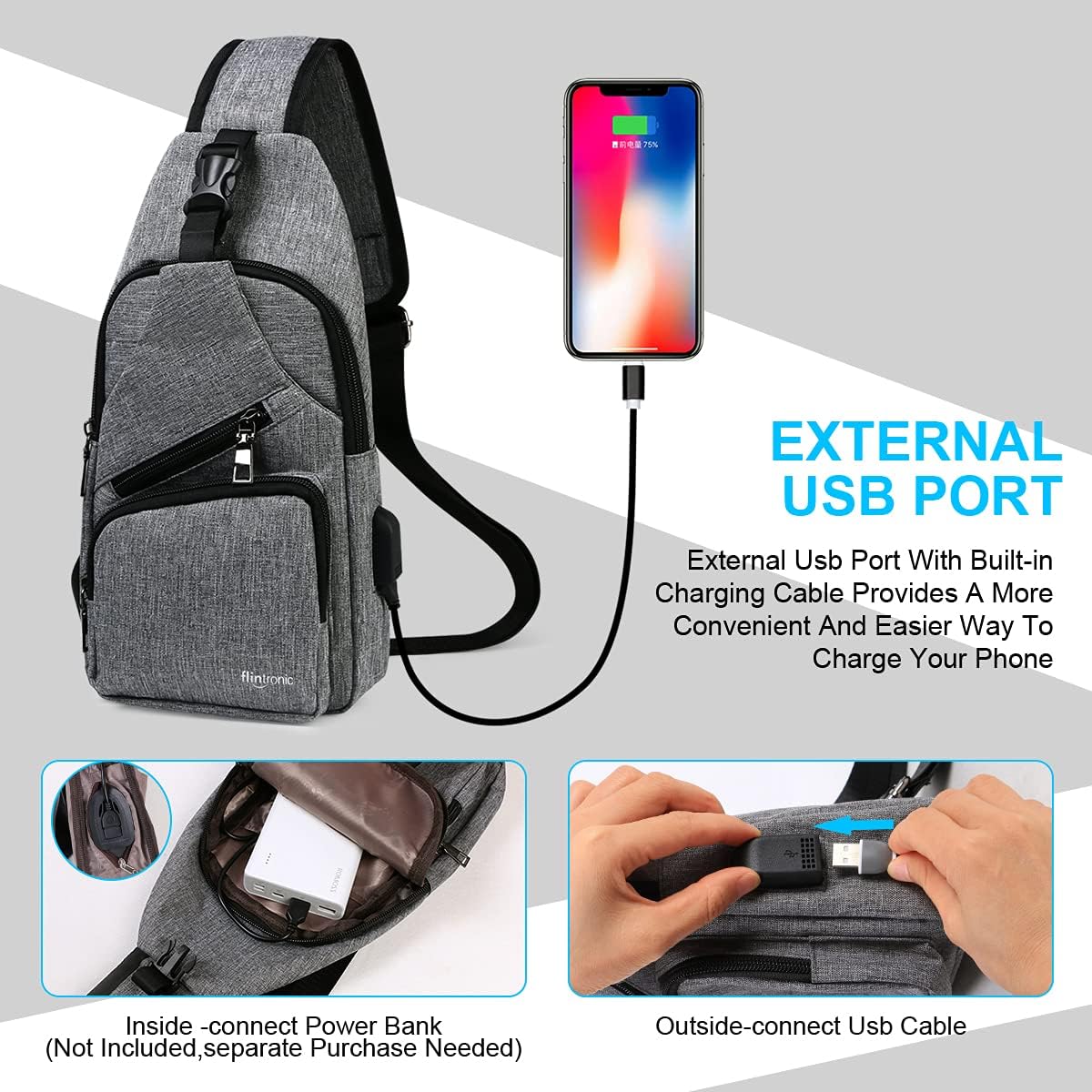 Detalle de Flintronic Sacoche Homme Bandoulière — Sac à Poitrine et Sac à Dos de Voyage polyvalent