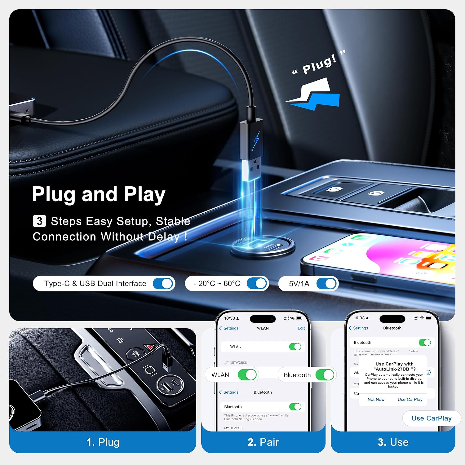Detalle de FAIMEE AI Box Wireless CarPlay Adapter 4GB