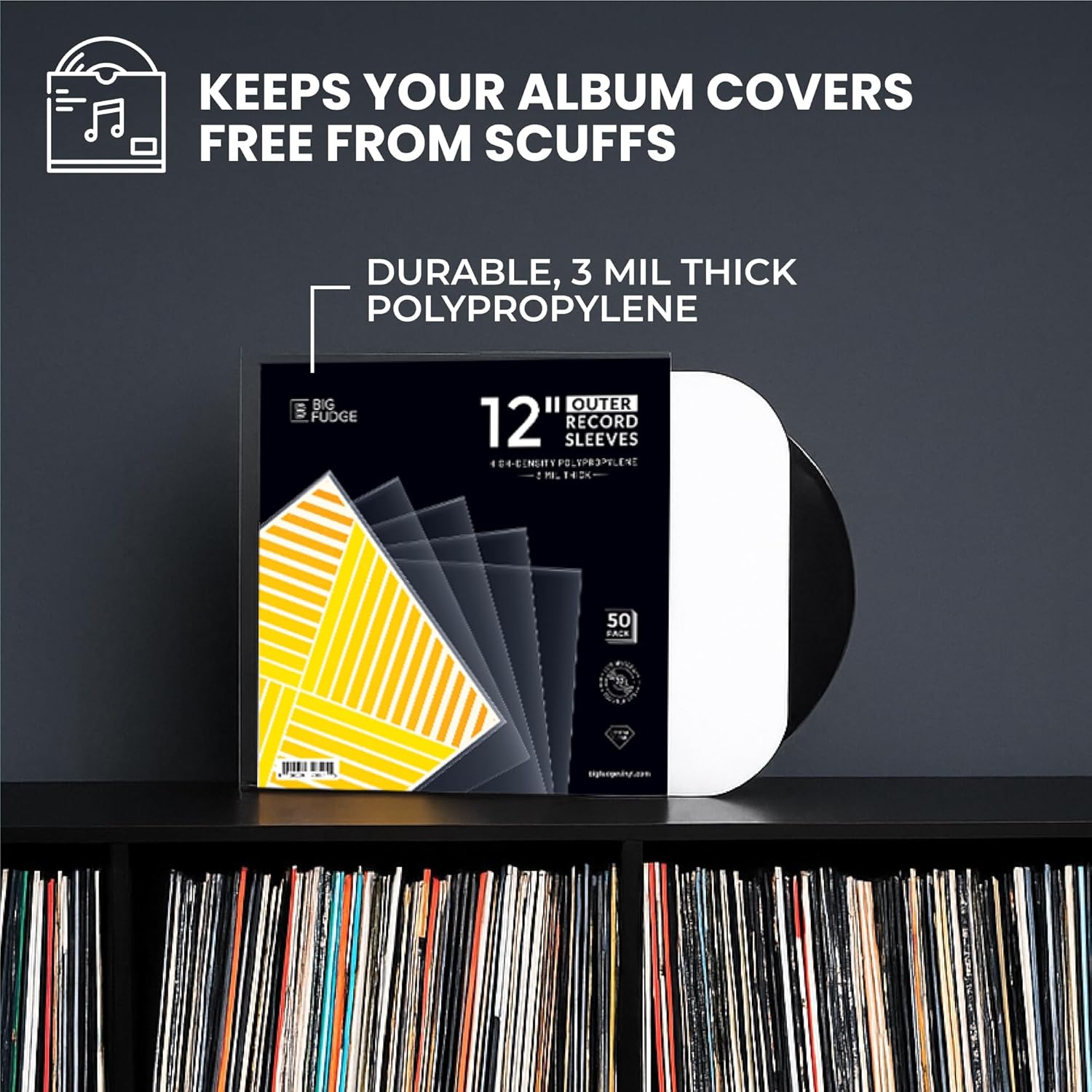 Thumbnail 2 de Big Fudge 12" Vinyl Record Sleeves (Outer Sleeves) 50-Pack — Crystal Clear HD Polypropylene Covers