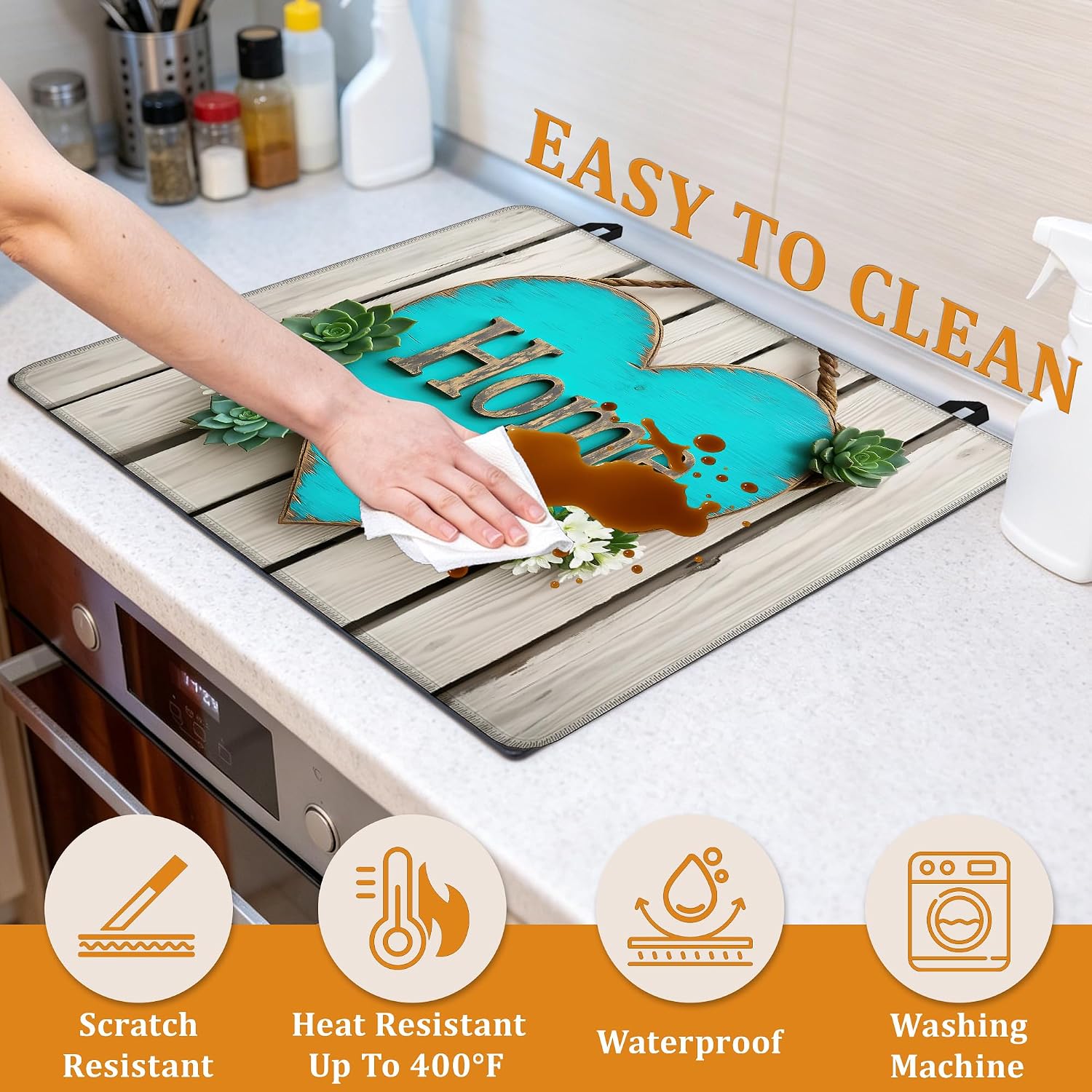 Detalle de YIKTI Heart Pattern Stove Top Cover, 28 x 20 Inch Natural Rubber Mat