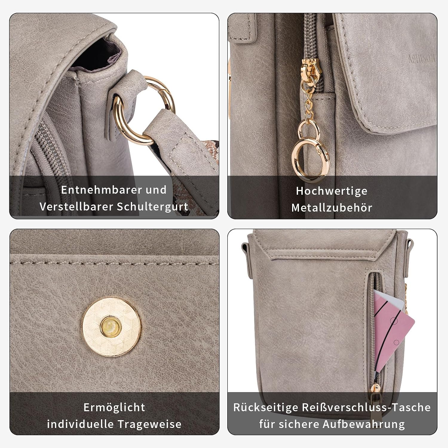 Detalle de APHISON Crossbody Handytasche mit RFID-Schutz aus PU-Leder – kompakte Umhängetasche für Handy bis 6,7