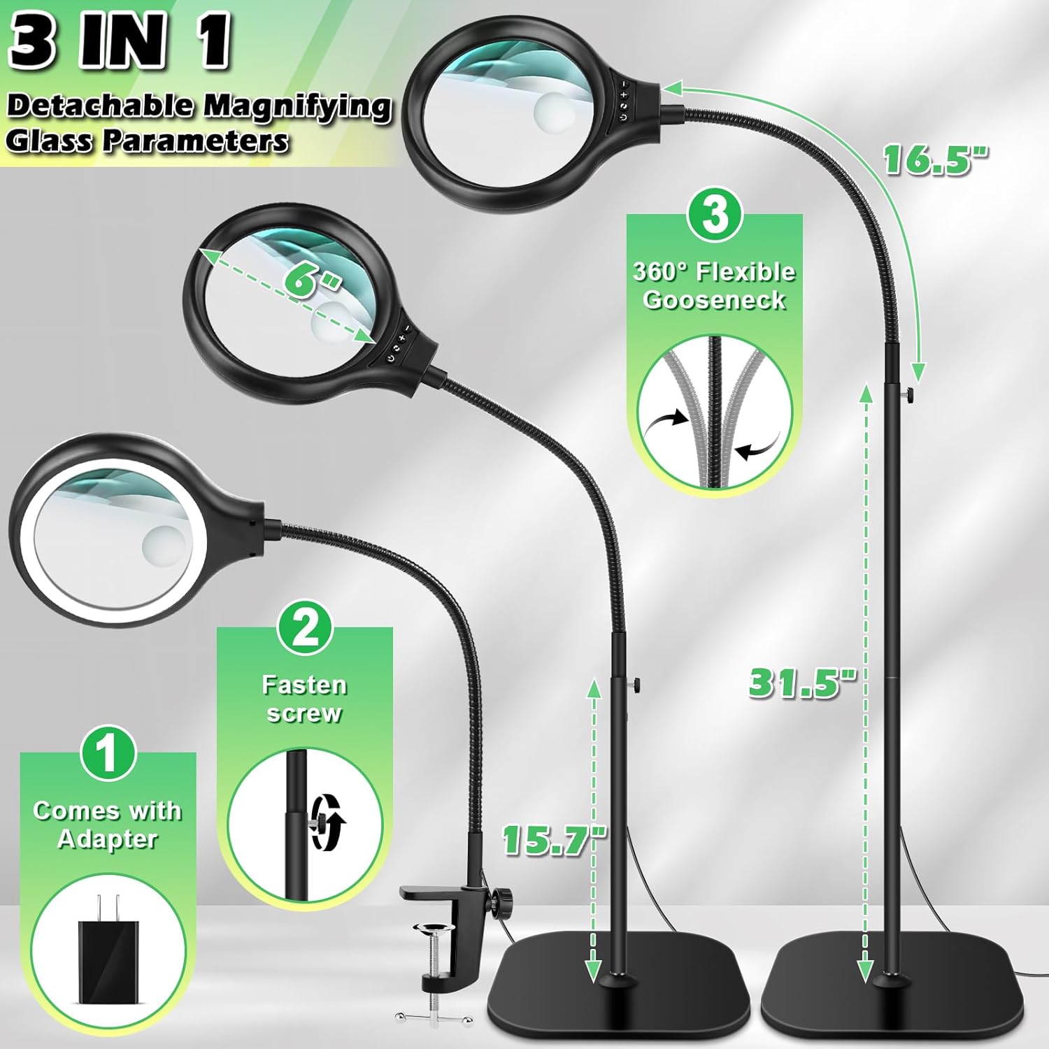 Thumbnail 6 de 10X 30X Large Floor Magnifying Glass with Light and Stand — Heavy-Duty USB Magnifier Lamp for Reading, Craft, and Close Work