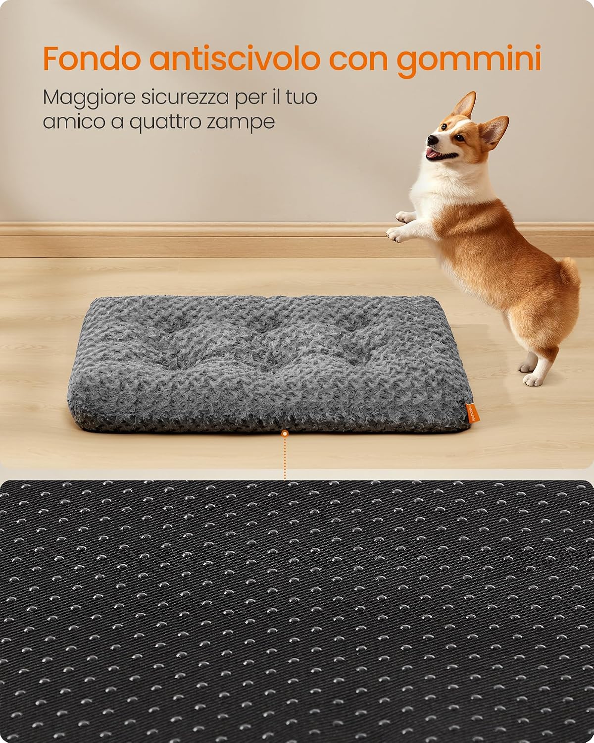 Detalle de Feandrea Cuccia per Cani – Letto Cuscino 95x60 cm in Peluche Morbido, Impressa Rosa, Antiscivolo