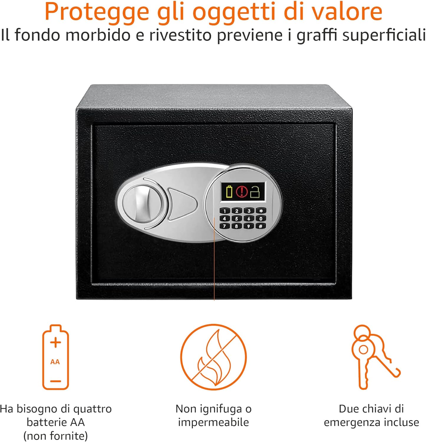 Detalle de Amazon Basics Cassaforte in Serratura con tastiera digitale da 14 L, nera (35 x 25 x 25 cm)