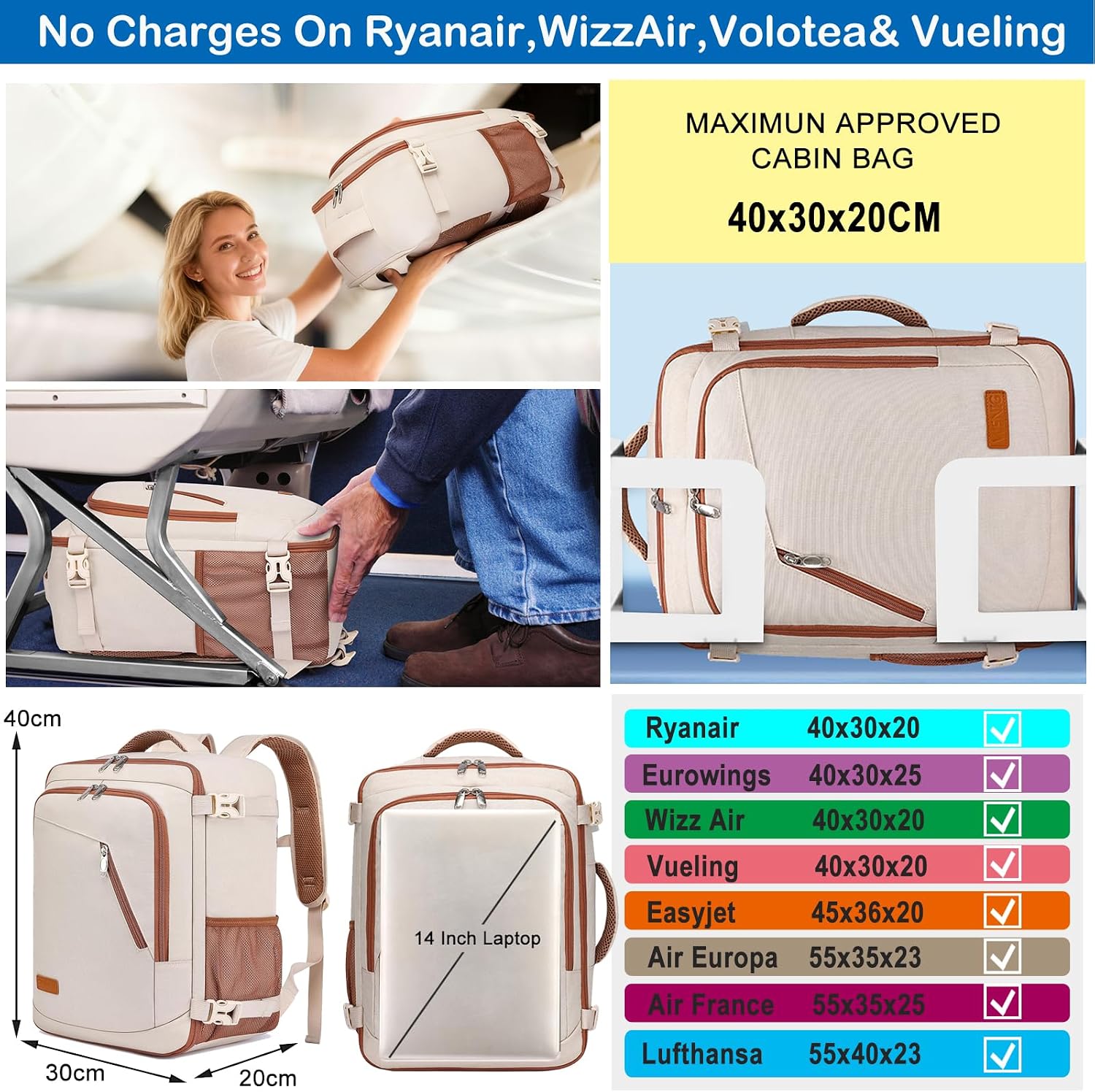 Detalle de Ryanair cabin bag 40x30x20 24L underseat