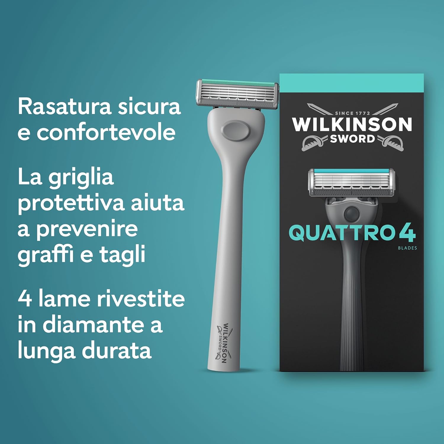 Thumbnail 1 de Wilkinson Sword Quattro: rasoio da uomo a 4 lame rivestite in diamante, formato convenienza