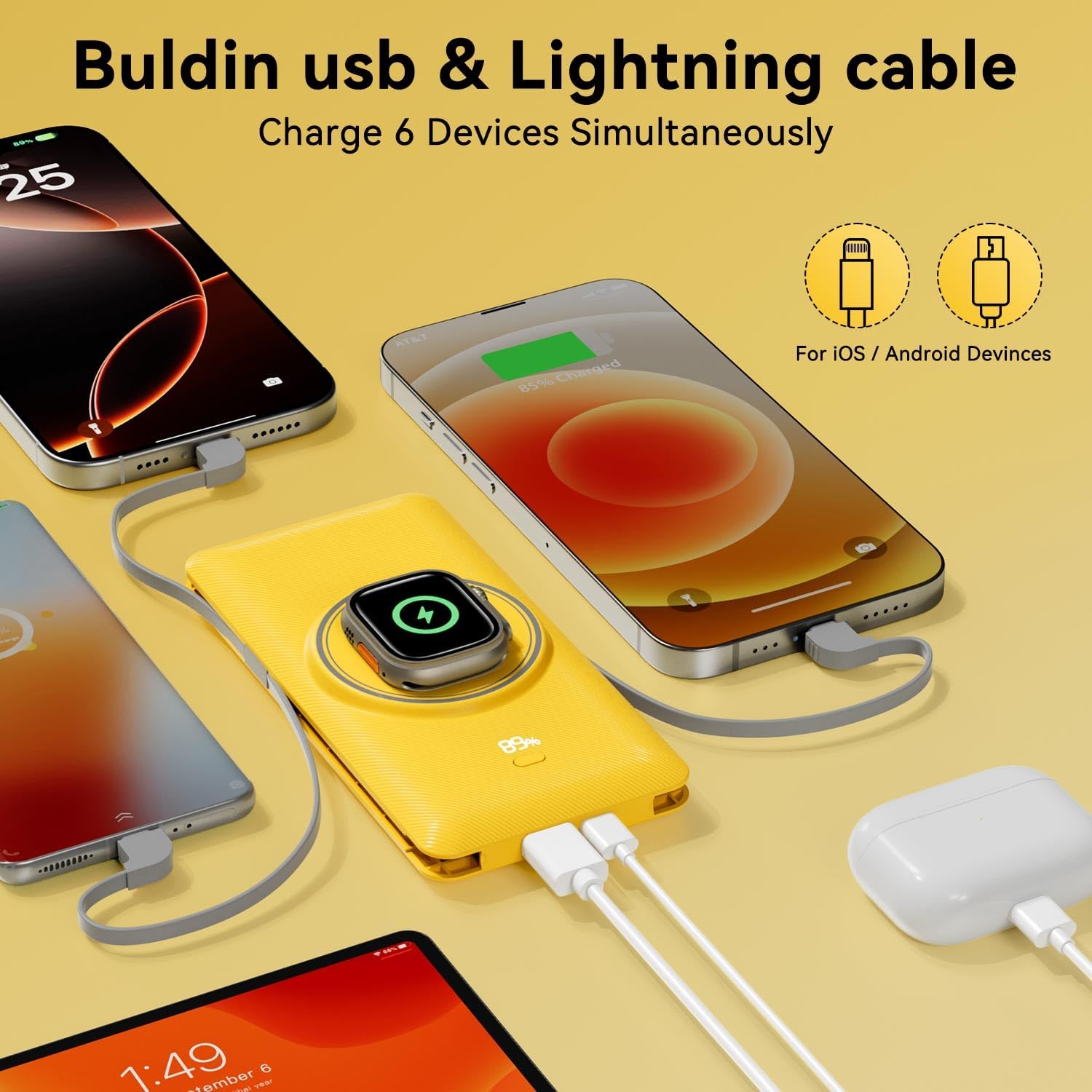 Detalle 2 de LUCKYFELLOW PB180W 10,000mAh Wireless Power Bank with Built-In Cables