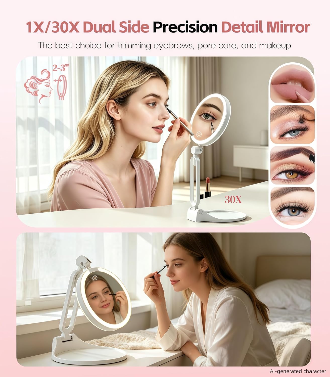 Detalle 2 de Travel Makeup Mirror with Lights, 1X/30X Magnification