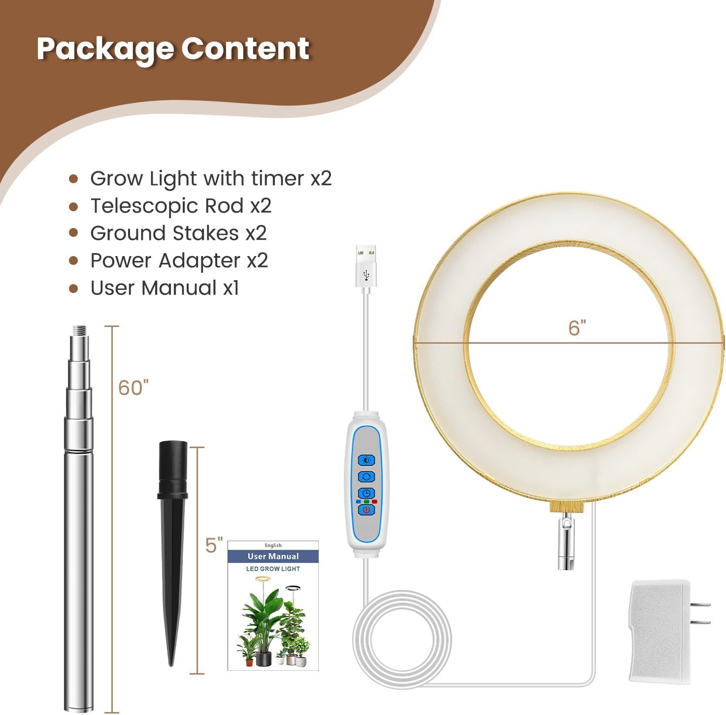 Thumbnail 6 de Aokrean 6.3in Grow Light, Full-Spectrum LED with Adjustable Height and Timer