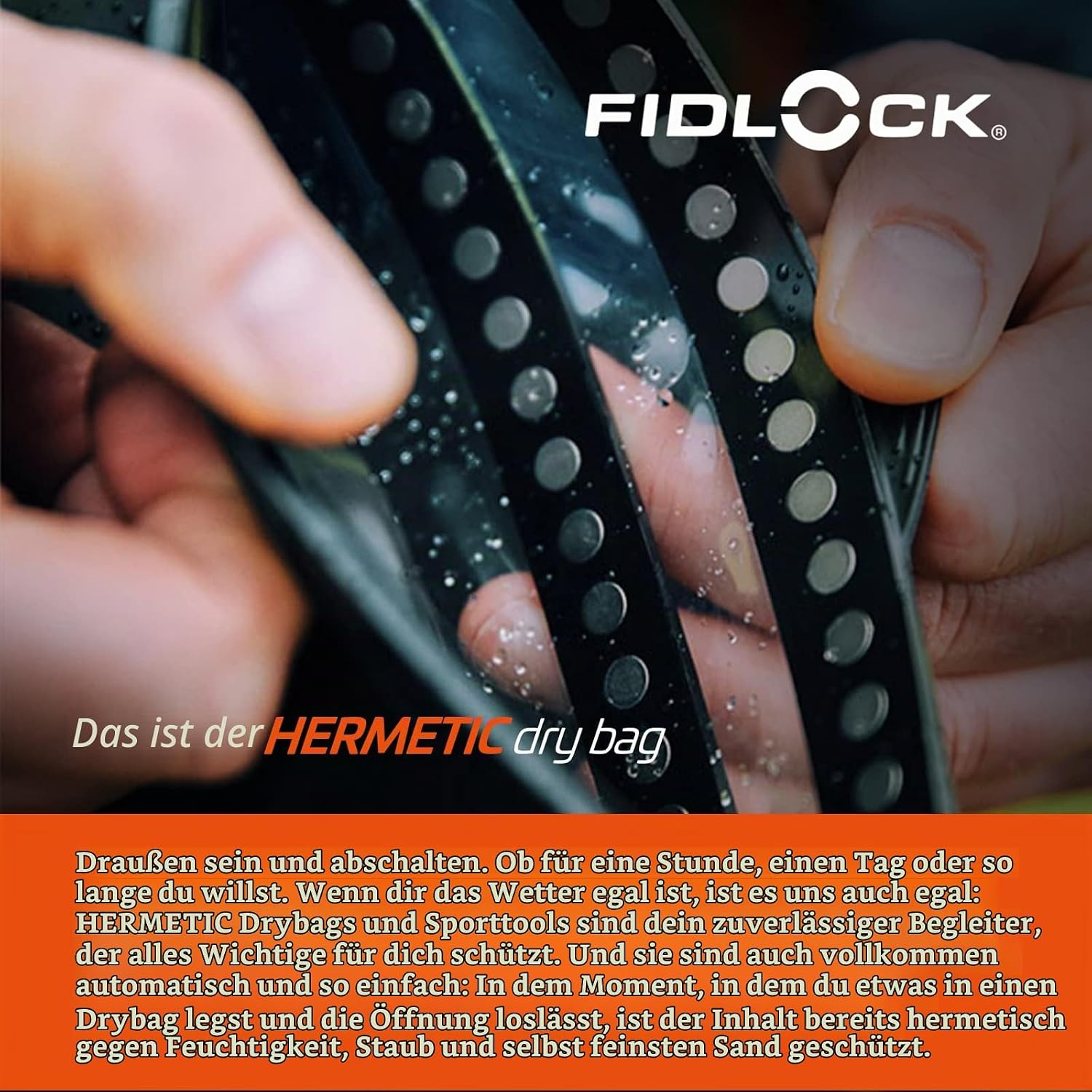 Detalle 2 de FIDLOCK Hermetic Sling Phone Dry Bag – wasserdichte Tasche für Smartphone mit magnetischem Selbstverschluss (Schwarz, Small/Medium)