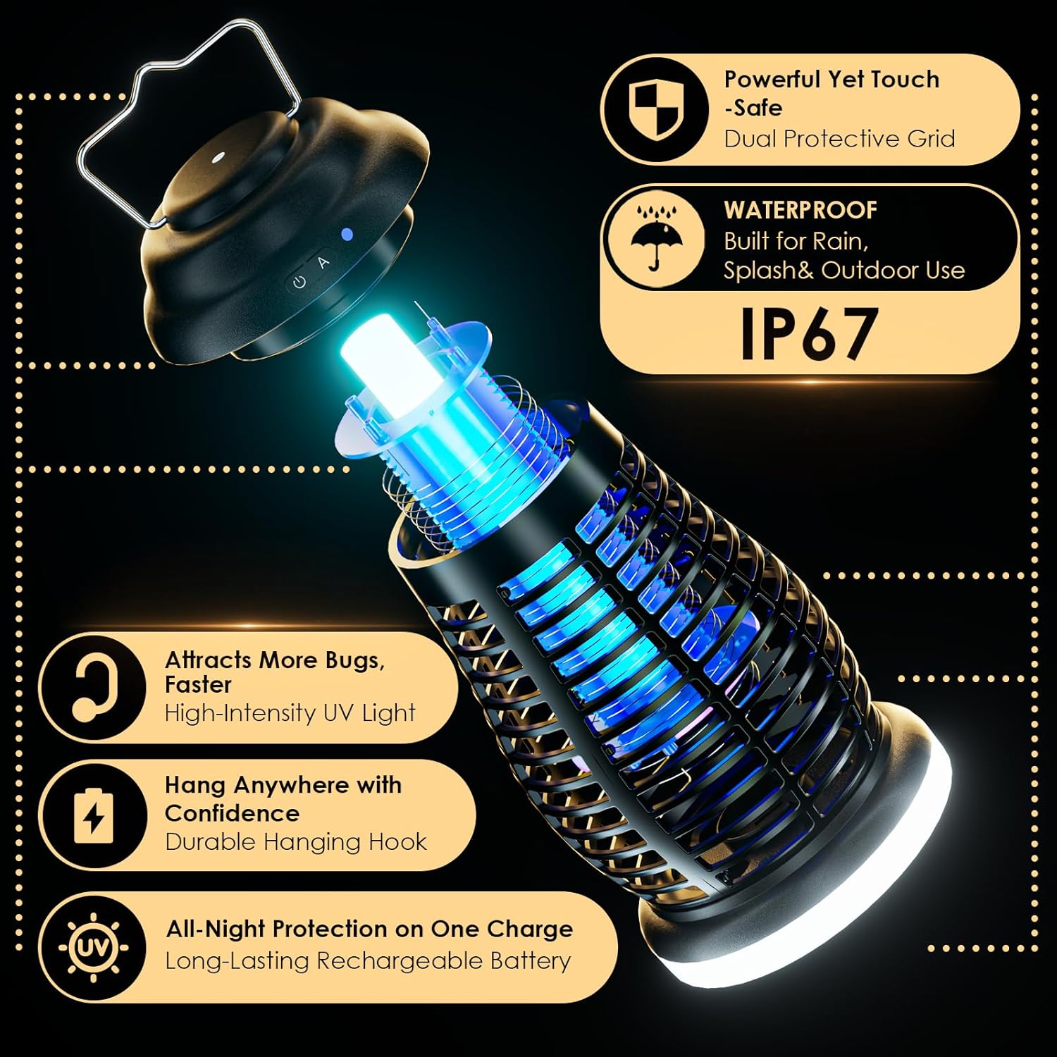 Thumbnail 4 de Cordless Bug Zapper Outdoor 4200V: Portable, Rechargeable Mosquito Killer for Outdoor Spaces