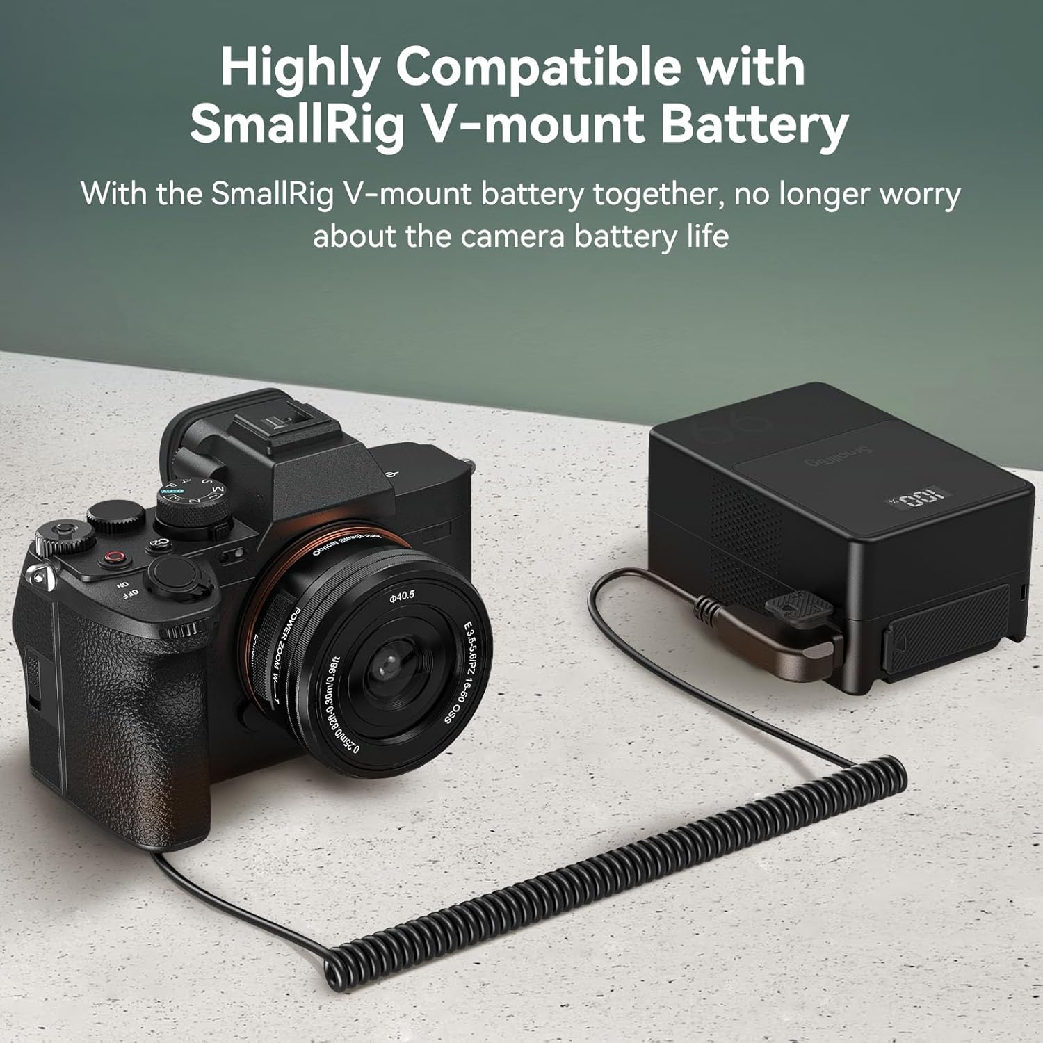 Detalle 2 de SMALLRIG D-Tap auf Dummy-Akku für Sony NP-FZ100 (Spiral-Stromkabel) – für viele α-Kameras