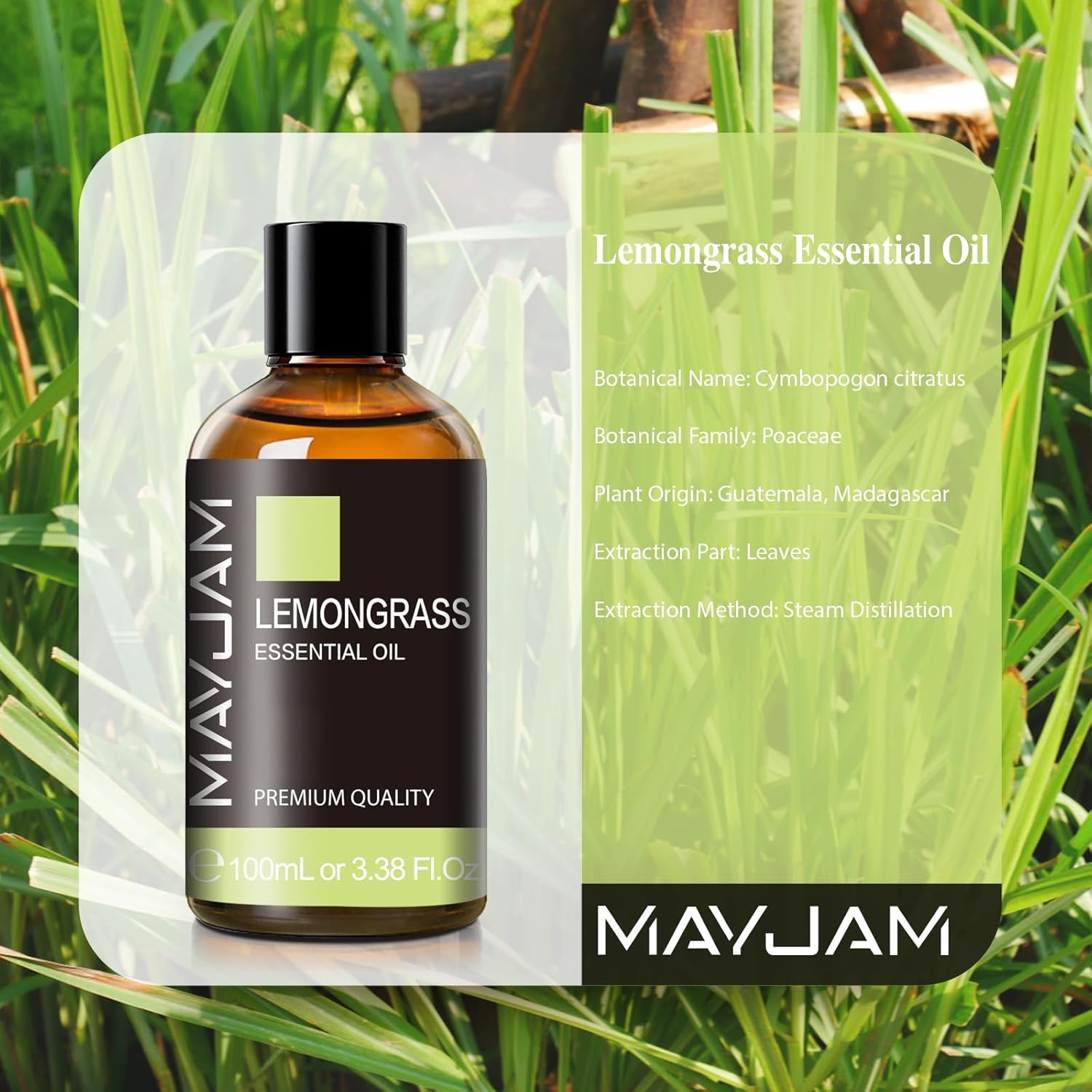 Detalle de MAYJAM Zitronengras ätherisches Öl 100 ml – Lemongrassöl für Diffusor & Luftbefeuchter, mit Glas-Tropfer