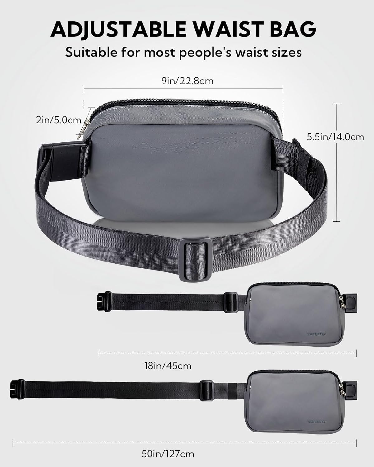 Thumbnail 2 de Waterfly Bum Bag Women Men: Dark Grey – Lightweight, Water-Resistant Hip Pack for Travel, Festival and Everyday Use