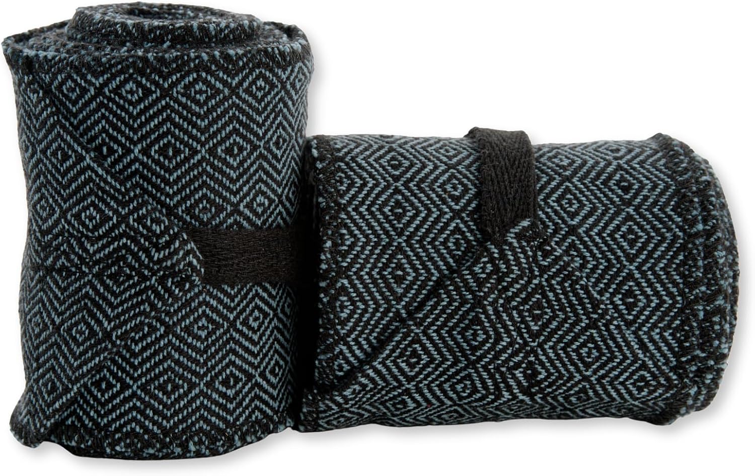 Detalle de HEMAD Viking beenwarmers van 100% katoen met Hodur-ruitpatroon in blauw en zwart