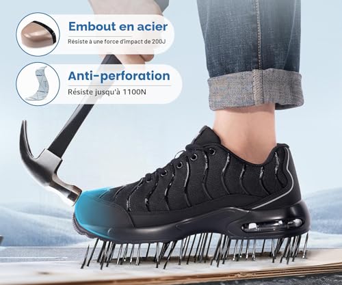 Detalle 2 de LARNMERN Chaussures de Sécurité pour Hommes et Femmes – Basket de Sécurité avec Embout Acier et Semelle Résistante