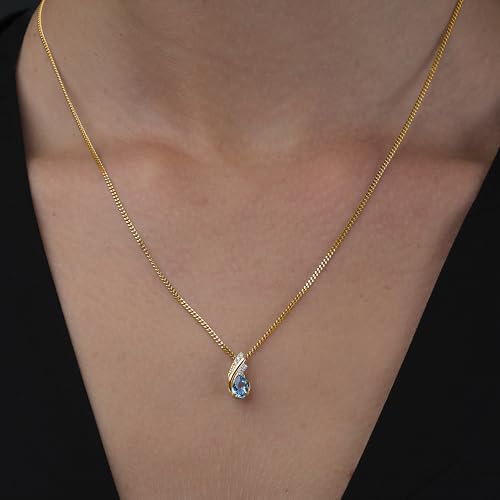 Detalle 2 de MIORE Colgante Mujer Oro Amarillo de 9 ct con Topacio Azul y Diamantes en Cadena de Plata 45 cm