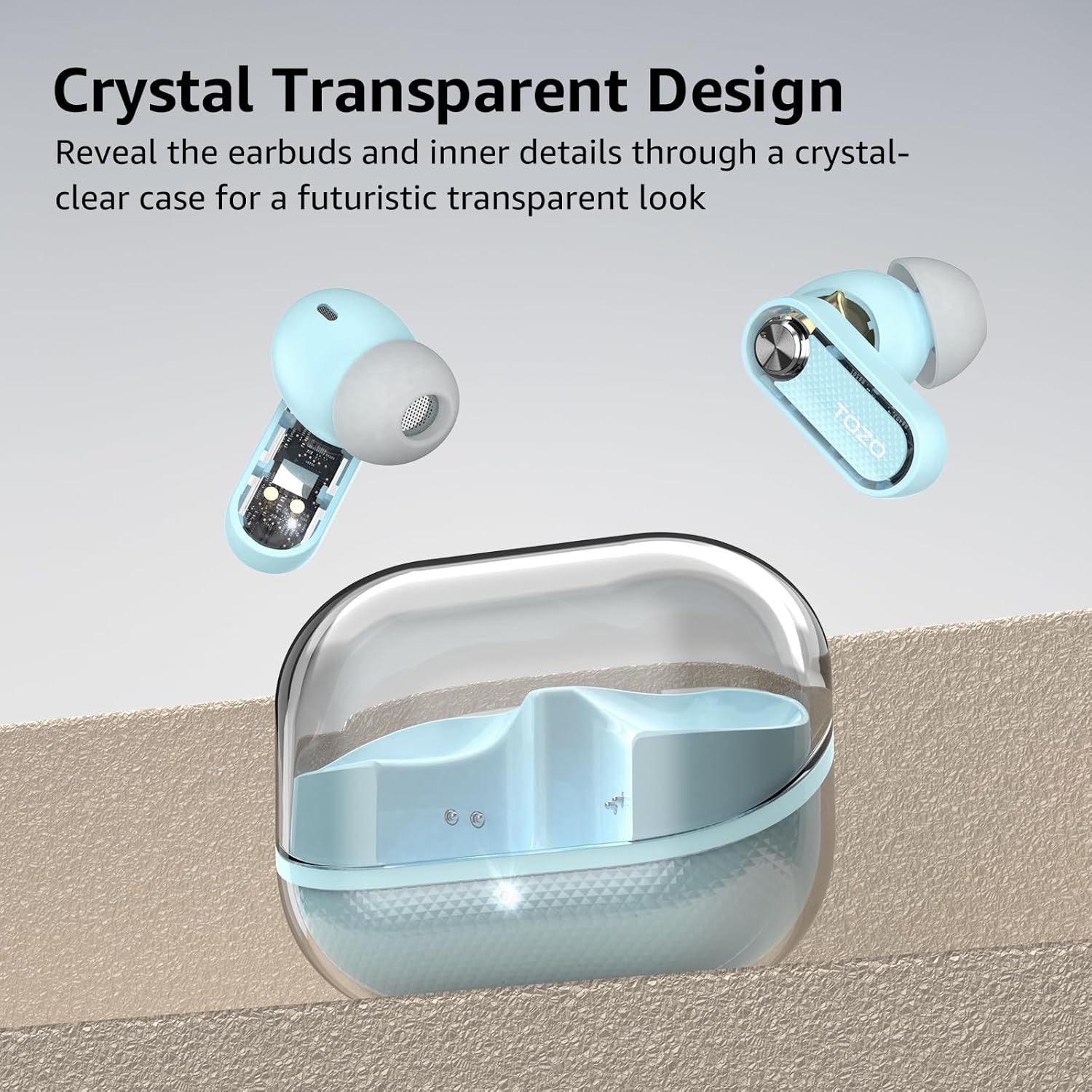 Thumbnail 1 de TOZO Crystal Pods – Écouteurs Bluetooth 5.4 avec ANC hybride et OrigX Acoustic 2.0