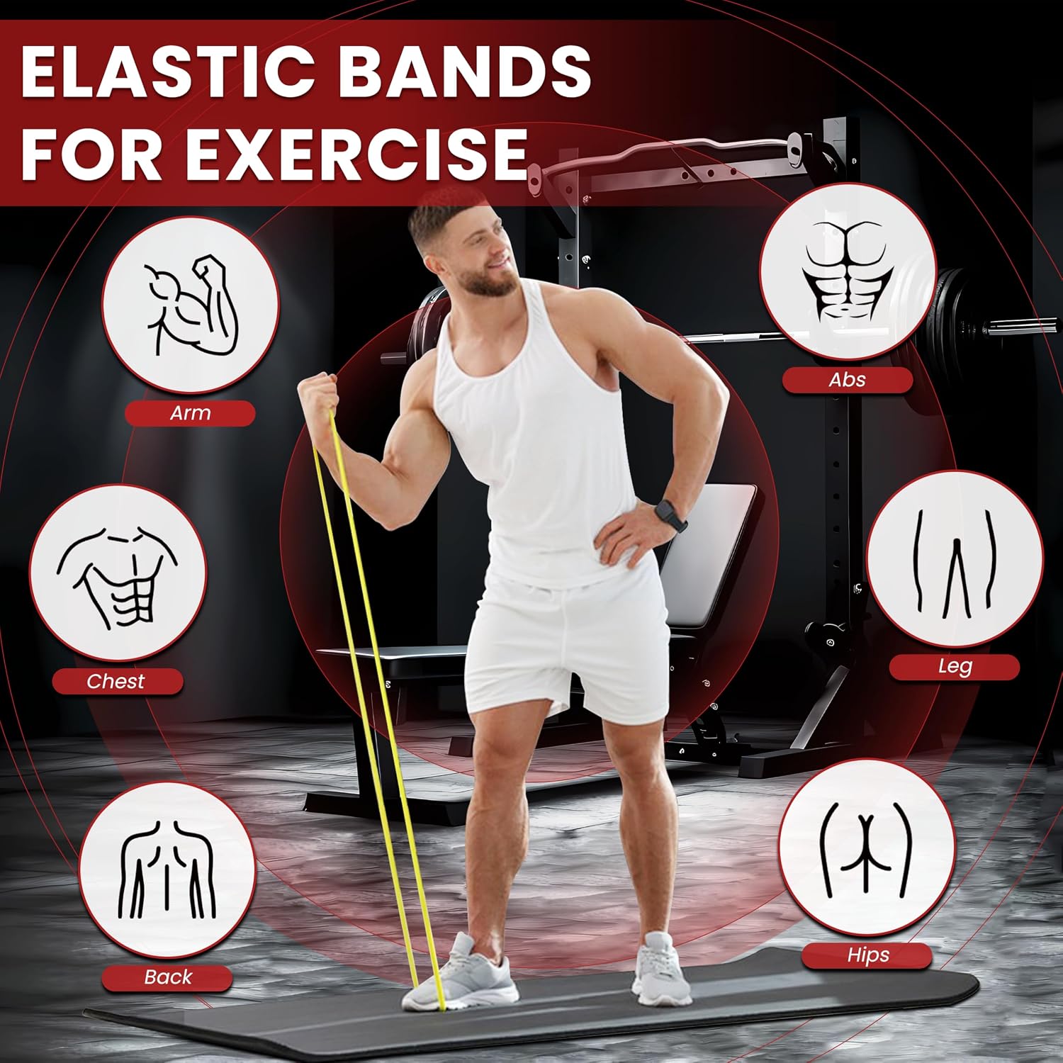 Detalle de Aouplry resistance bands set with door anchor (unisex) for strength, shaping and rehab