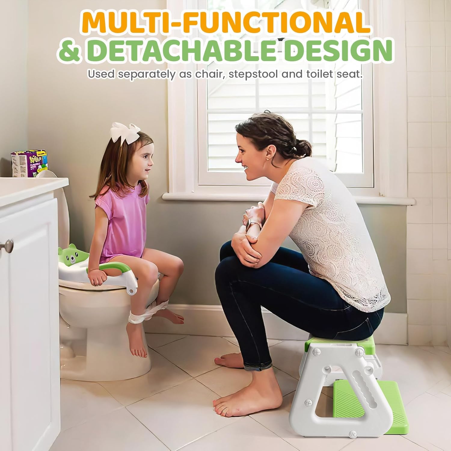 Thumbnail 6 de Potty Training Toilet Seat - Upgraded 2-in-1 Toddler Seat with Stable Triangle Base and Extended Pedal (Bear Green)