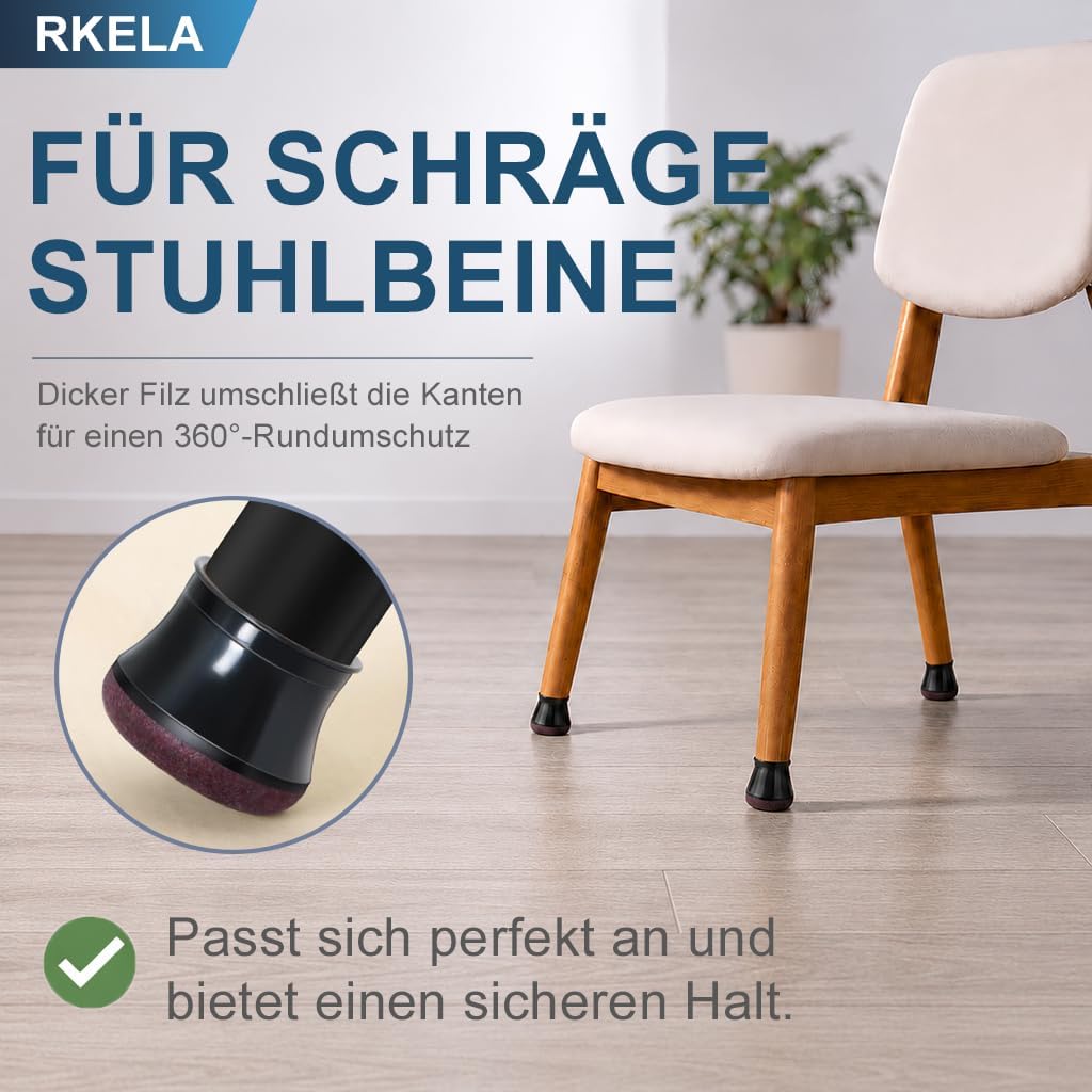 Detalle de Stuhlbeinkappen Schwarz – Filzgleiter rund, Ø 19,1–30 mm, 16 Stück