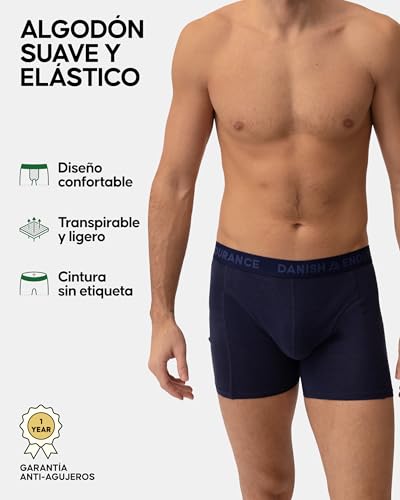 Detalle de DANISH ENDURANCE Boxer Algodón Premium – Pack XL (4x Negro, 3x Azul Melange, 3x Verde)