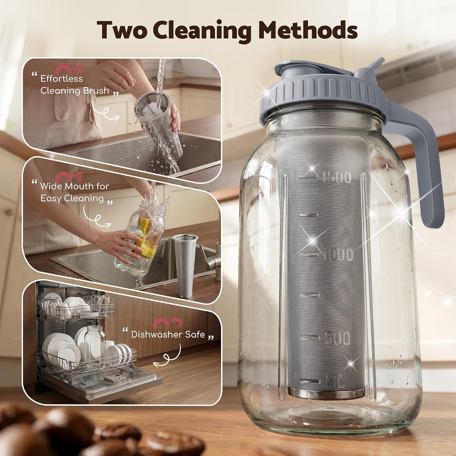 Detalle de JunVpic 64oz Cold Brew Pitcher with Ultra-Fine Stainless Steel Filter