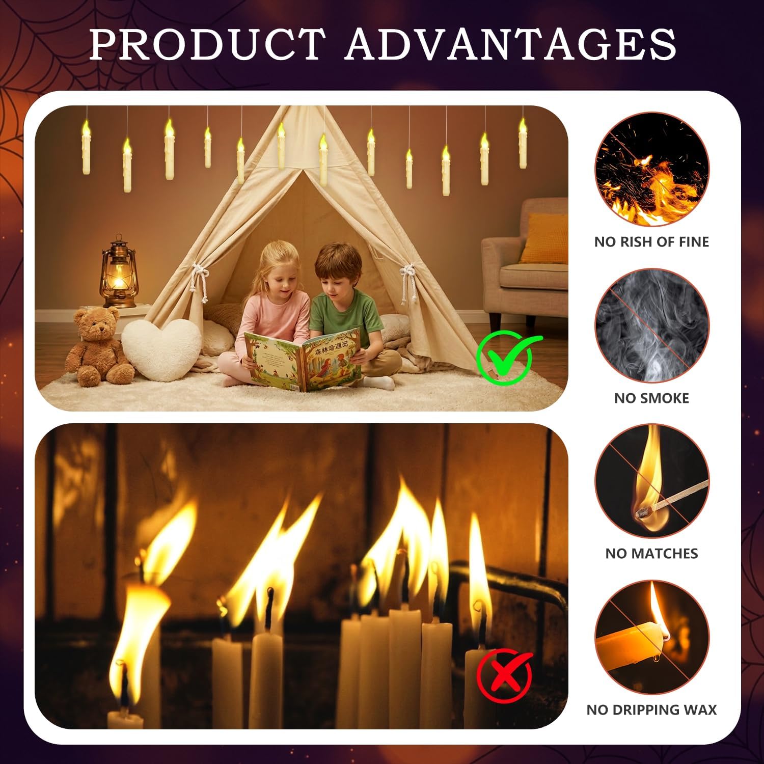 Detalle de Yazmlin Yazmlin-112 Floating LED Candles, 12-Piece Warm-Light Set with Wand