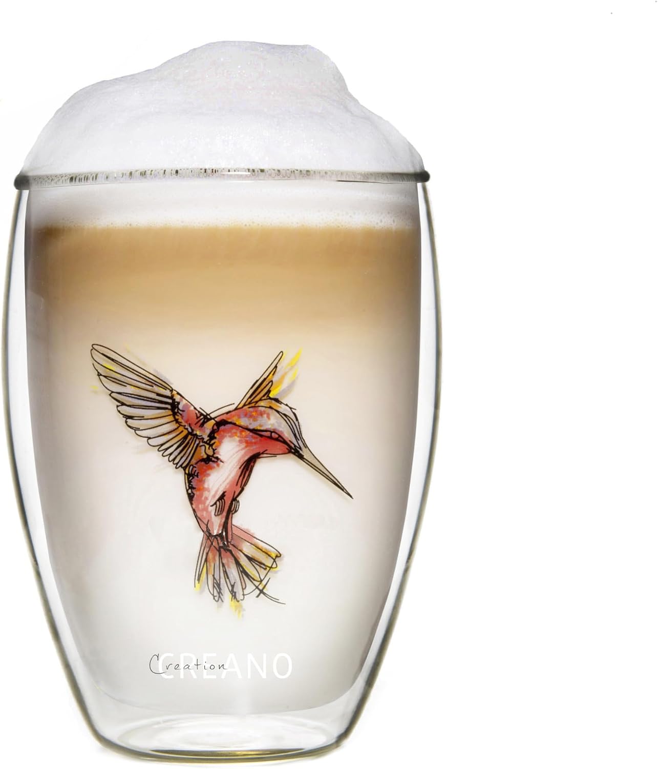 Detalle de Creano 165 dubbelwandig thermoglas 250 ml, rood borosilicaatglas met kolibrimotief