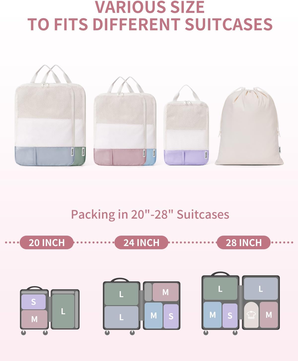 Thumbnail 3 de Narwey 6-teilige Packing-Cubes-Set mit Kompression für Kabinenkoffer & Reise-Organizer