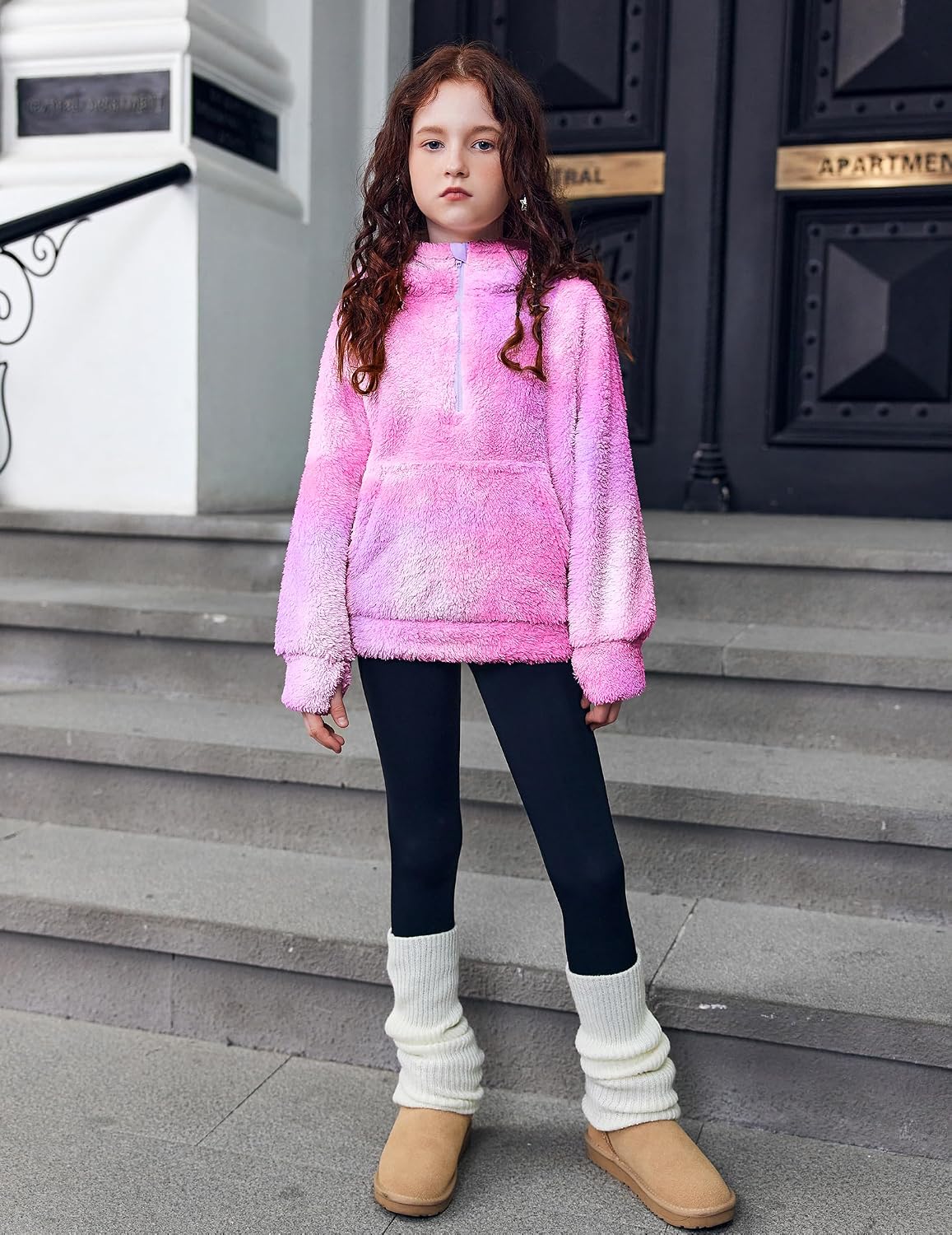 Detalle de Arshiner Girls Sherpa Hoodie Quarter-Zip