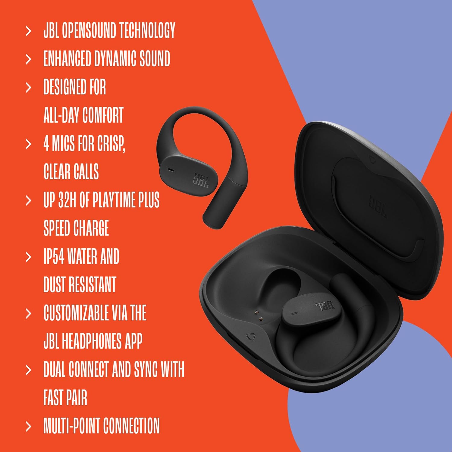 Detalle de JBL Sense Lite: kabellose Open-Ear-Kopfhörer mit Ohrbügel-Design, IP54 und 32 Stunden Spielzeit