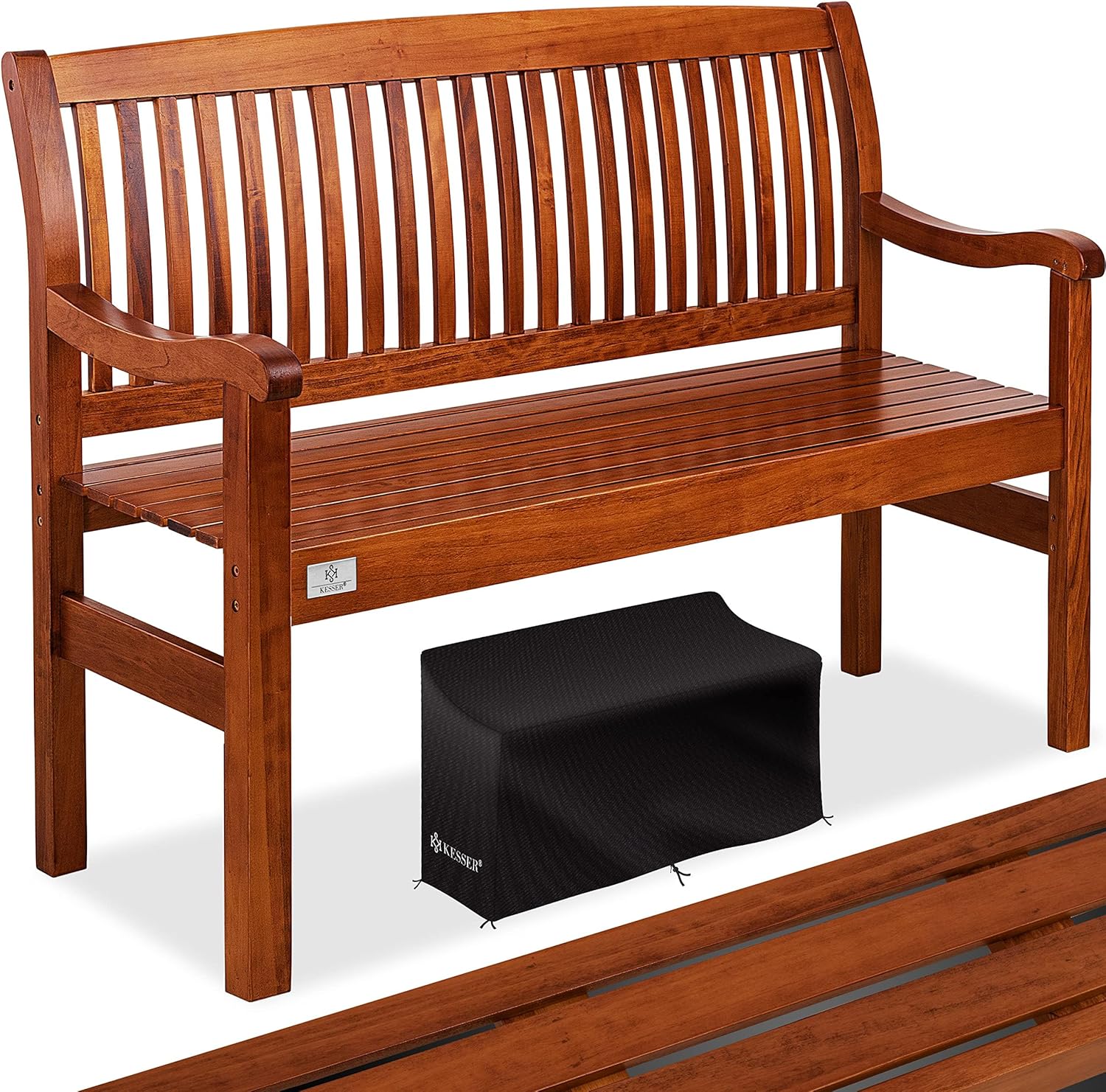 Detalle de KESSER Gartenbank Holz wetterfest 125 cm – 2-3 Sitzer mit Abdeckung, Dunkelbraun