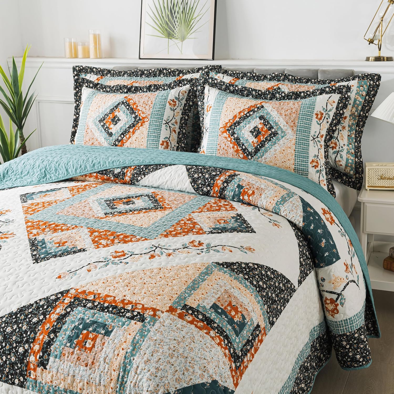 Thumbnail 6 de BEDIFANY Cotton California King Quilt Set (108 x 118 in) Floral Lightweight Bedspread with 2 Pillowcases
