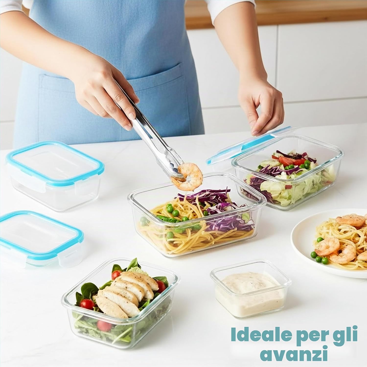Detalle 2 de KICHLY Set contenitori in vetro per alimenti 24 pezzi – trasparenti, senza BPA, lavabili e adatti a forno, microonde e freezer