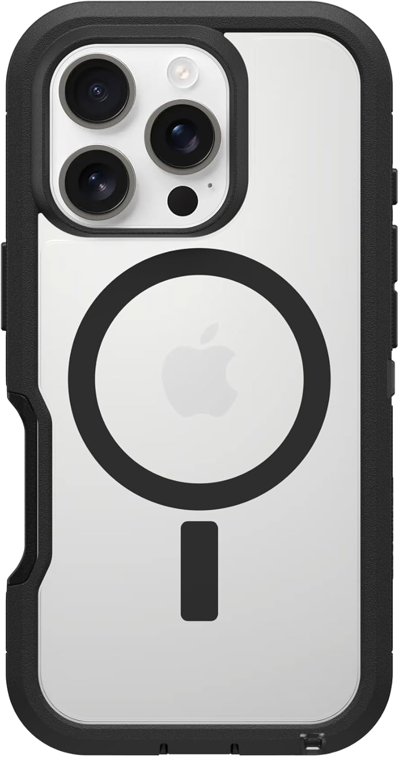 Detalle de OtterBox iPhone 16 Pro Defender Series XT Clear Case – Dark Side