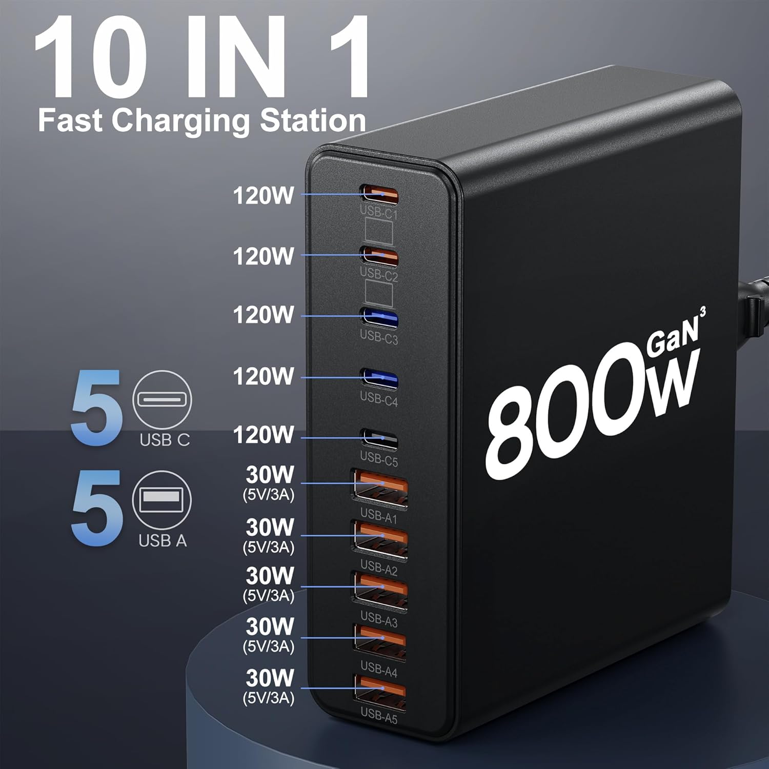 Detalle 2 de 750W USB C Charger Block 10-Port 🔌