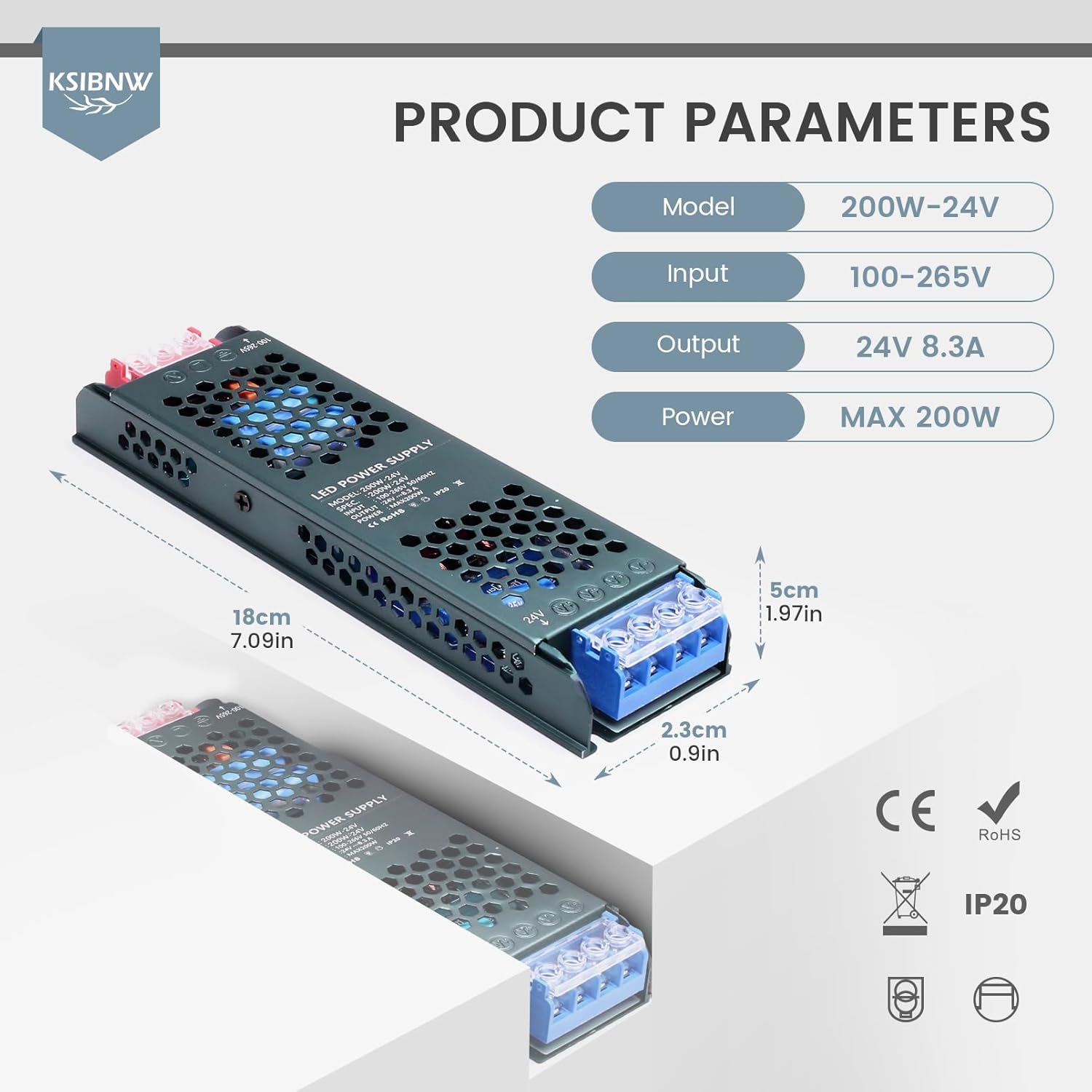 Thumbnail 1 de KSIBNW Trasformatore LED 24V 200W: Alimentatore slim per LED con protezioni multiple