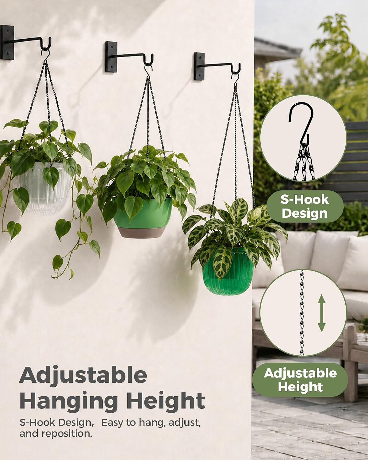 Detalle de Bamworld XGS01-HS-3PCS 18-Inch Black Hanging Chains, 3-Pack for Planters