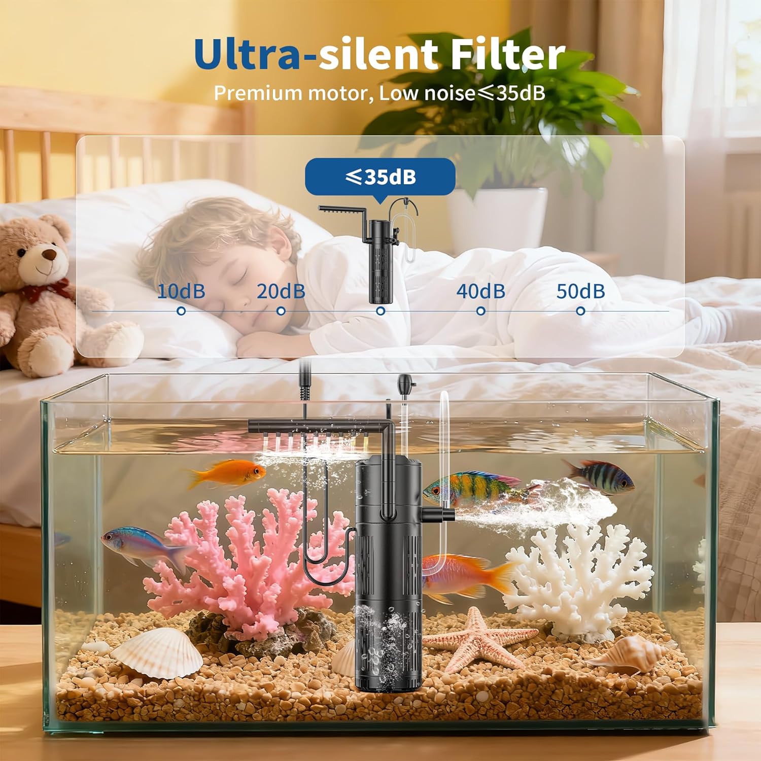 Thumbnail 3 de everfarel Filtre Intérieur Aquarium Pompe Aquarium 5-en-1 avec UV 6W – 40–1500 L