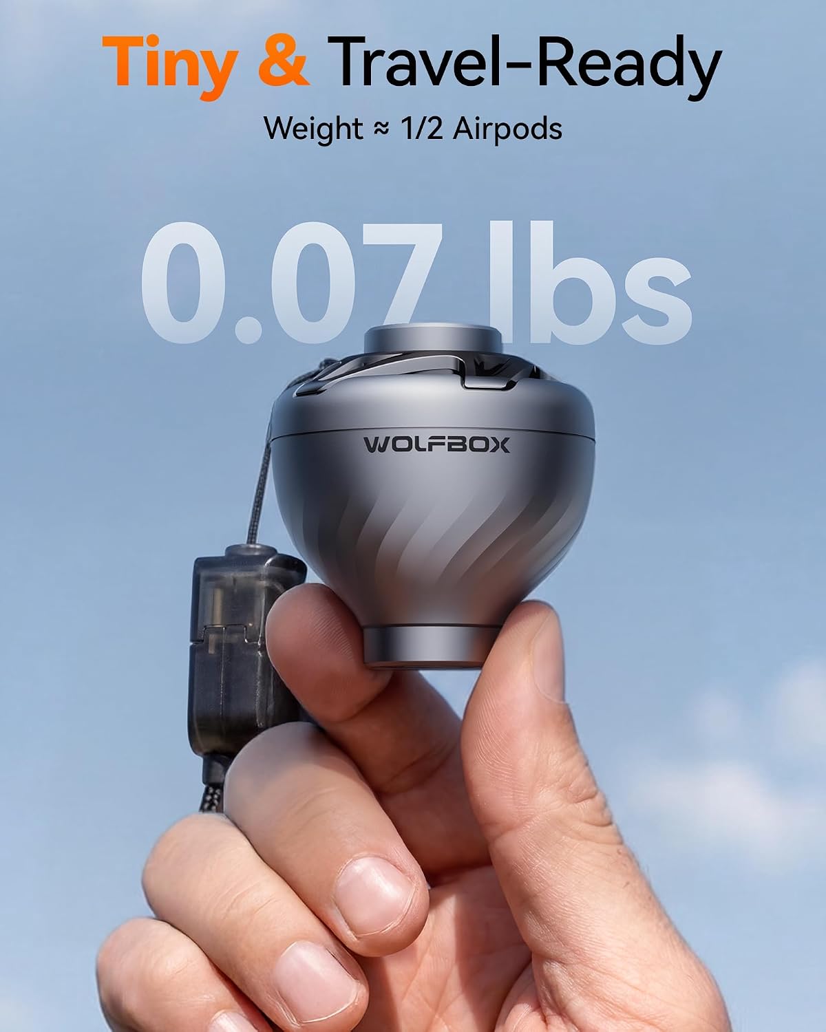 Detalle de WOLFBOX Electric Air Pump for Inflatables: Battery-Free USB-Powered, Ultra-Light at 38g