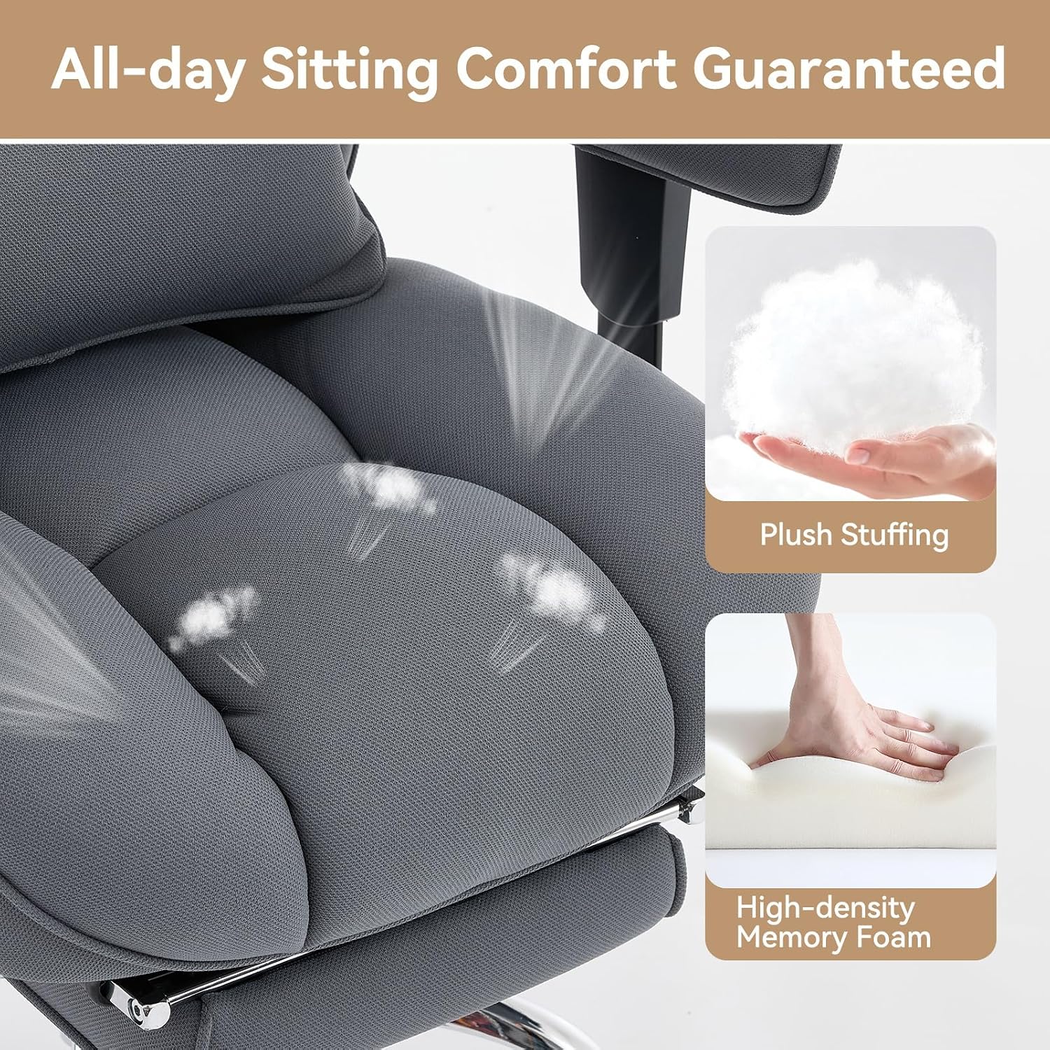 Thumbnail 6 de Efomao 3084f Big & Tall Office Chair, Beige Mesh with Footrest
