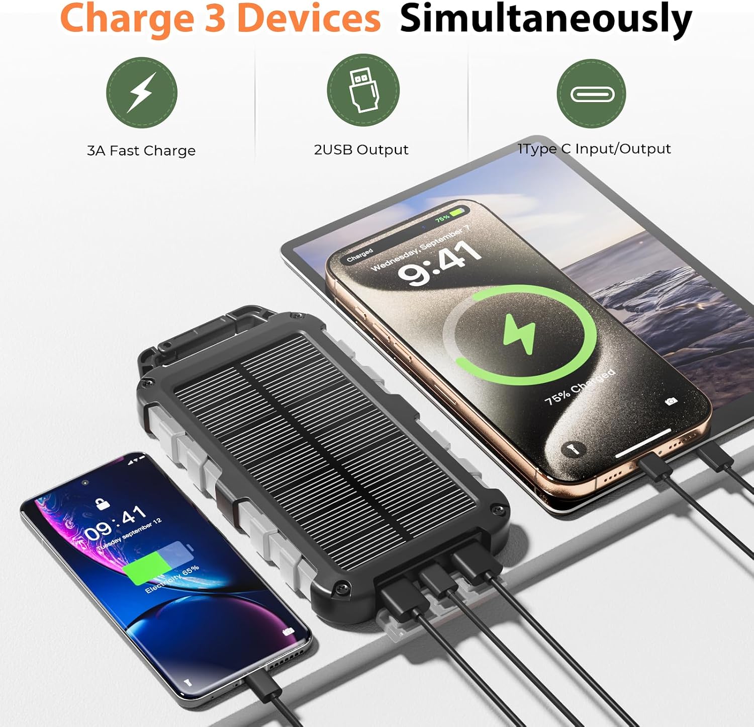 Detalle 2 de WOWMVP Solar Power Bank 10000mAh with PD22.5W USB-C: Pragmatic Outdoor Power for Everyday Needs